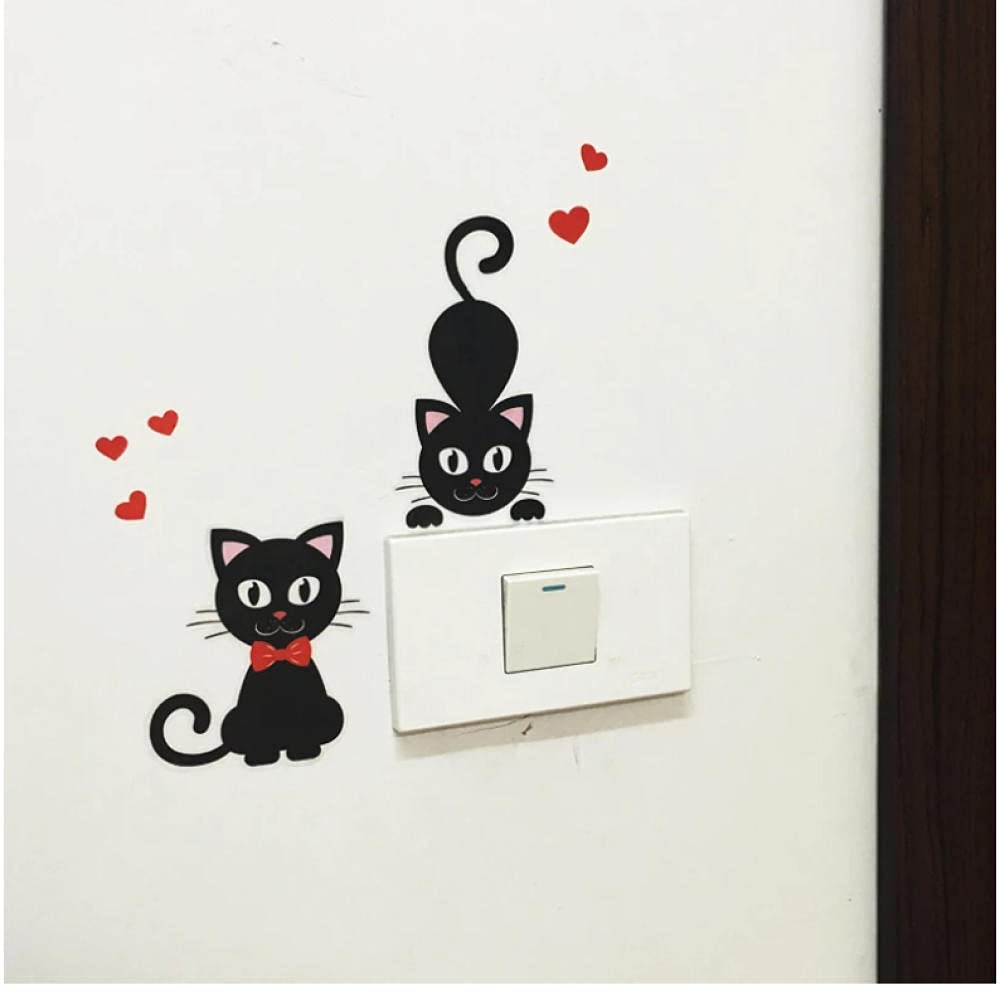 Ojshynne DIY Black Cat Love Cartoon PVC Wall Stickers - Vinyl Decals for Light Switch Covers, Home Decor & Room Aesthetics - Perfect for Bedroom, Nursery & Living Room Wall Decoration