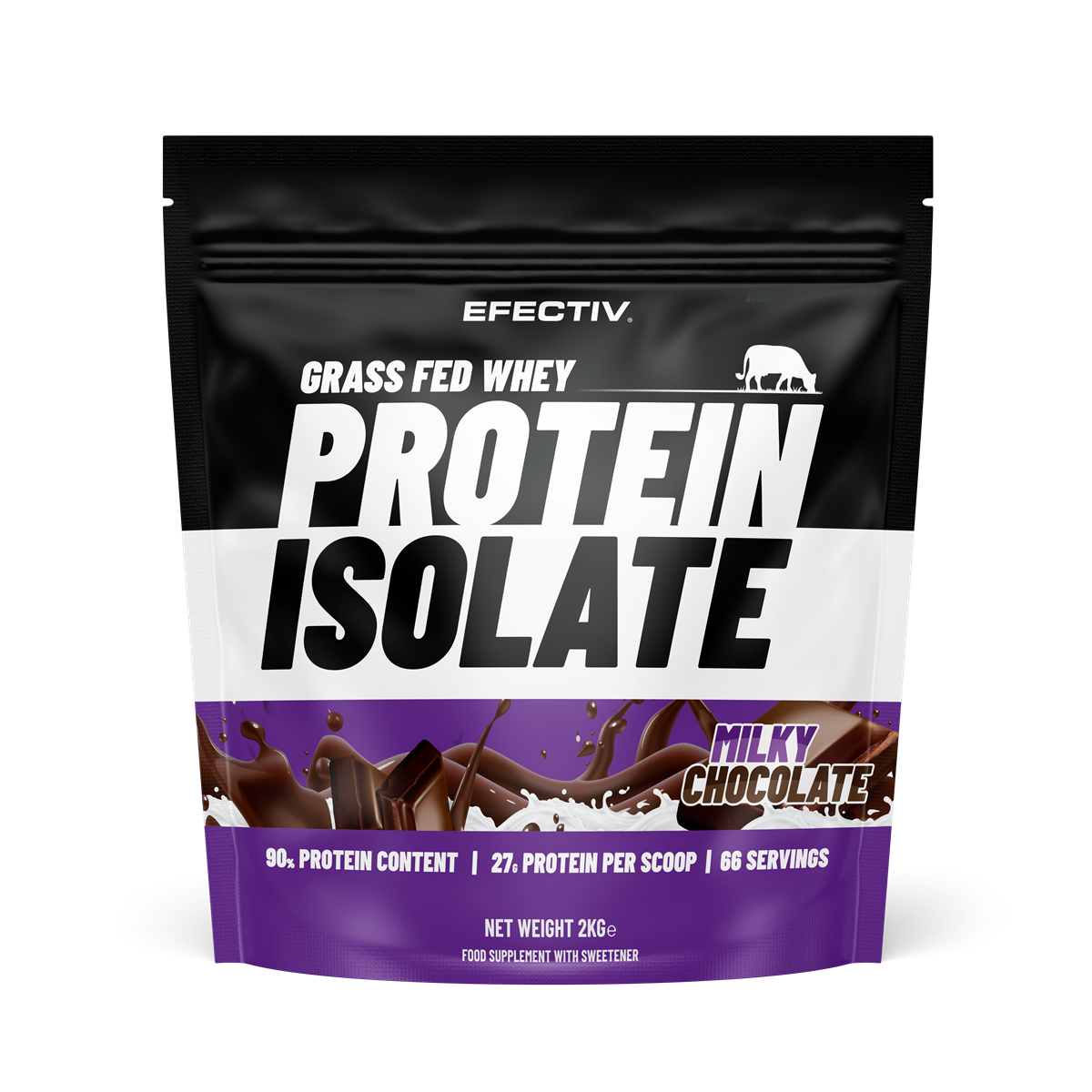 Efectiv Nutrition Grass Fed Whey Protein Isolate 2000g - Milky Chocolate Flavor for Muscle Recovery & Post-Workout Shake | High Protein Powder for Athletes, Gym & Fitness Enthusiasts