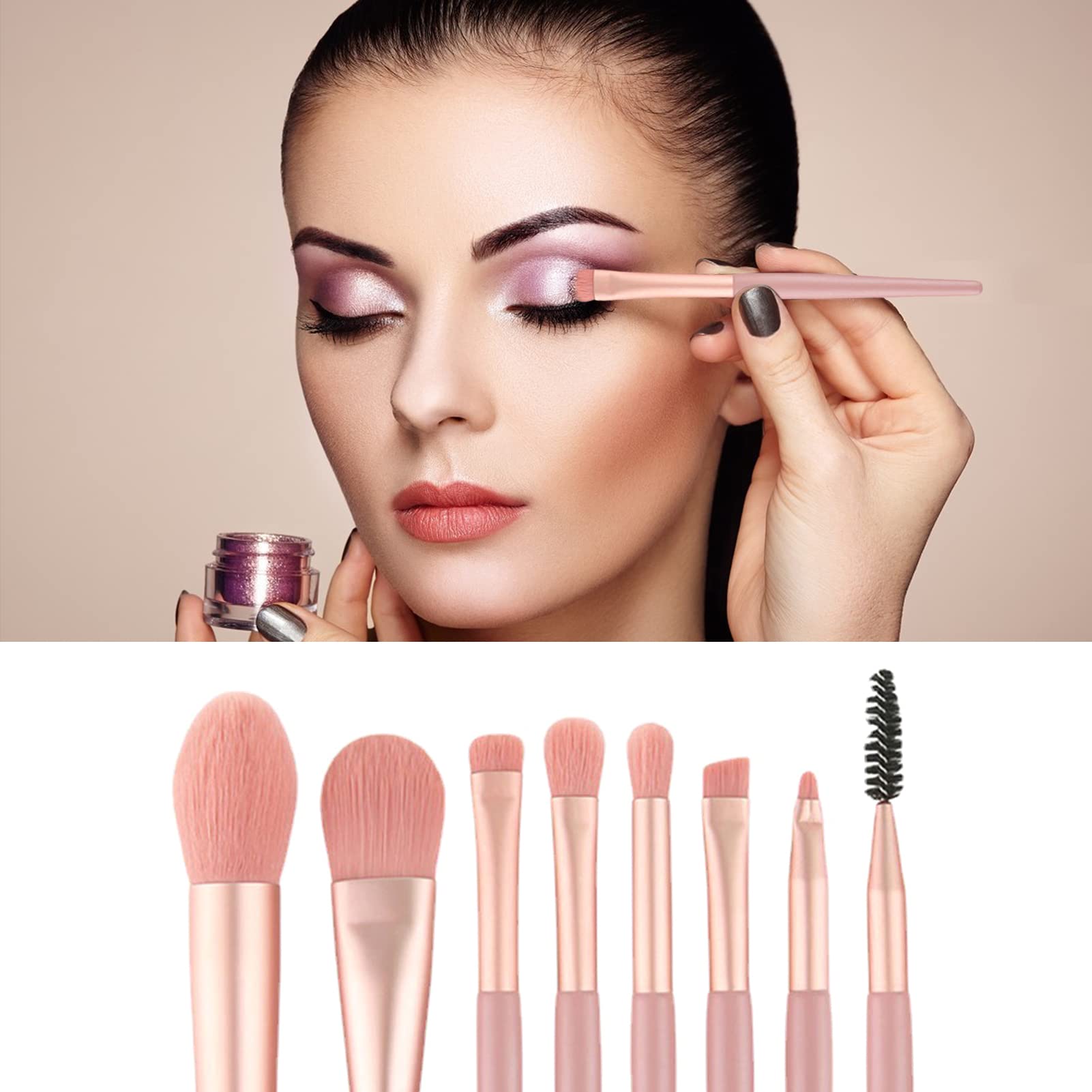 8PCS Professional Makeup Brush Set - Blush, Foundation, Eyeshadow, Concealer, Brow, Lip & Eyelash Brushes - Perfect for Beginners & Salon Use - Ideal for Daily Makeup, Special Occasions & Professional Makeup Artists