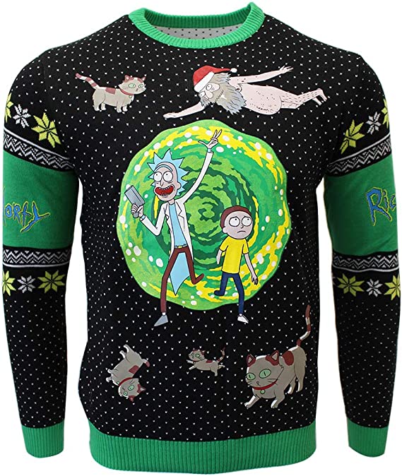 Rick & Morty Portal Jumper Ugly Christmas Sweater 3XL - Fun Holiday Party Outfit & Geeky Gift for Fans