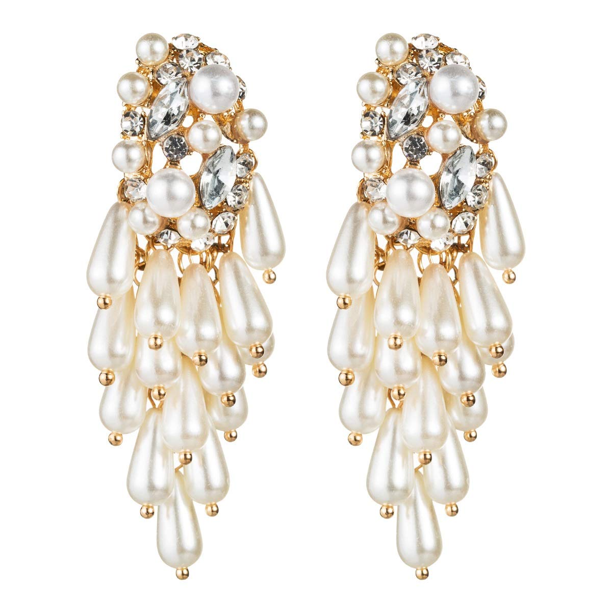 Elegant Multi-Layer Imitation Pearl Flower Earrings for Women - Vintage Grape Cluster Rhinestone Dangle Earrings - Retro Fashion Jewelry Gift for Party, Wedding & Evening Occasions