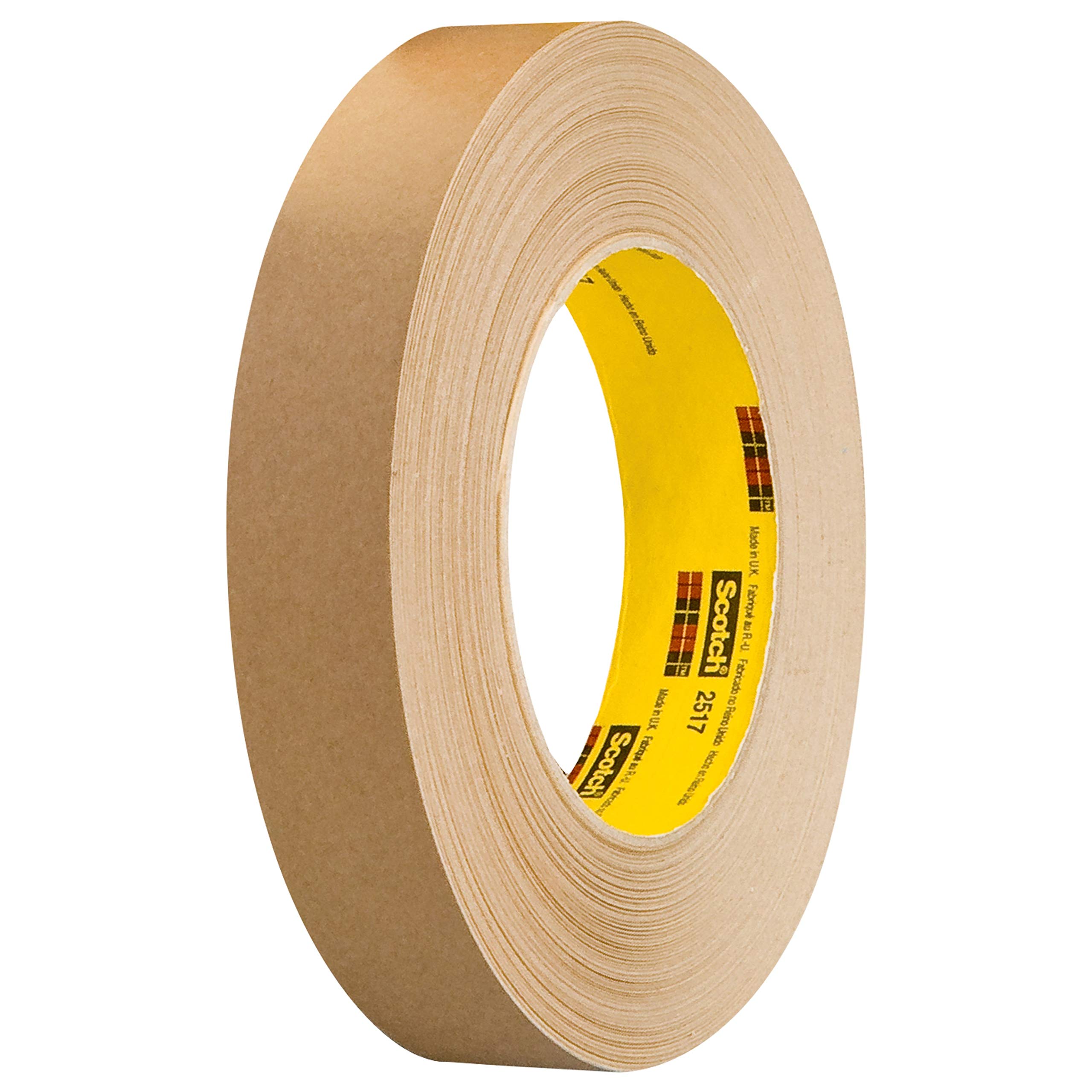 3M Flatback Tape 2517 - Medium Brown, 12 in x 60 yd, 6.5 mil Thickness, 4 Rolls per Case - Heavy Duty Packaging, Shipping, and Sealing Tape for Boxes and Cartons