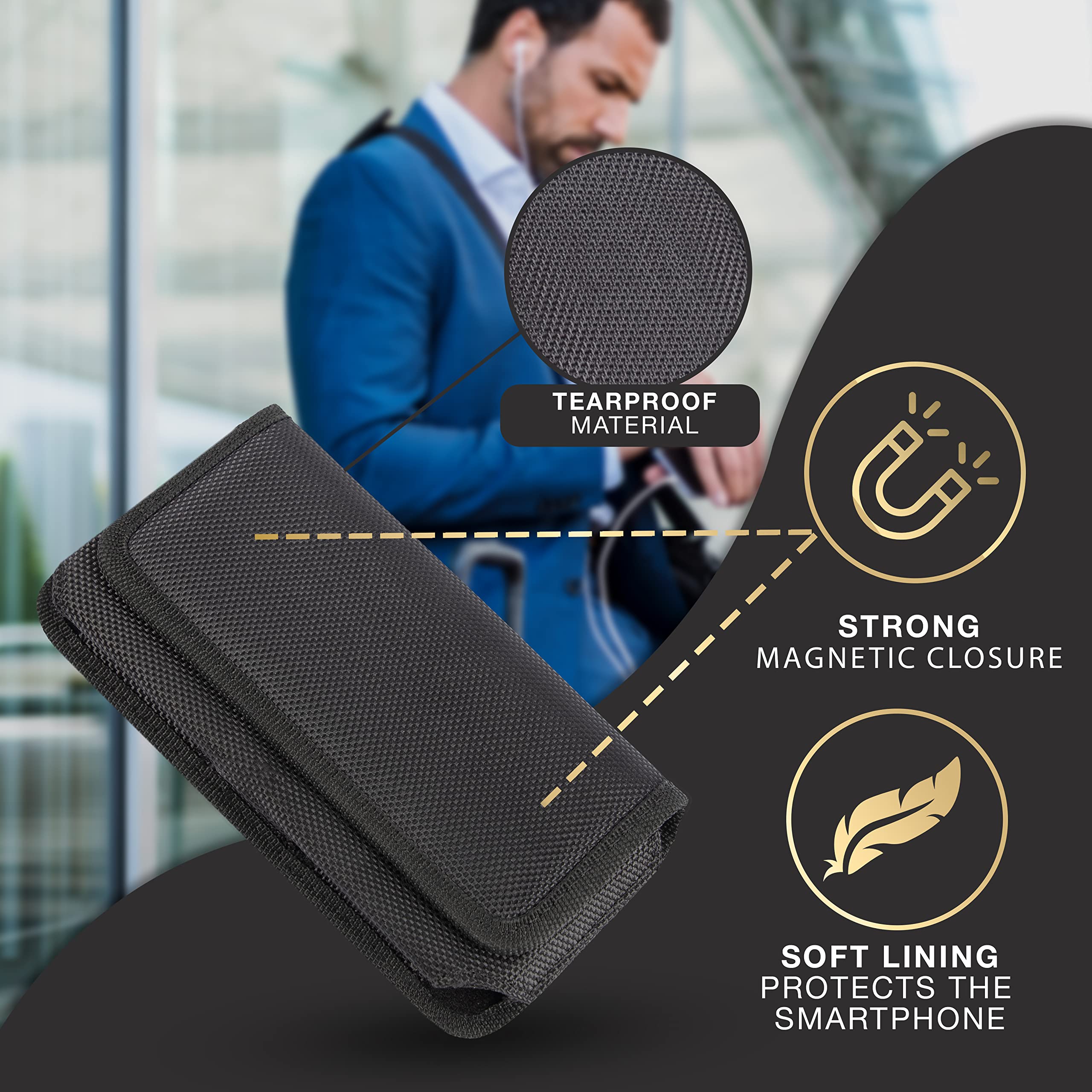 Premium AQ Mobile Belt Case for Apple iPhone 16 Pro Max & iPhone 16 Plus - Horizontal Design with Secure Belt Clip & Magnetic Closure - Durable Nylon Holster for Outdoor, Work & Active Lifestyle