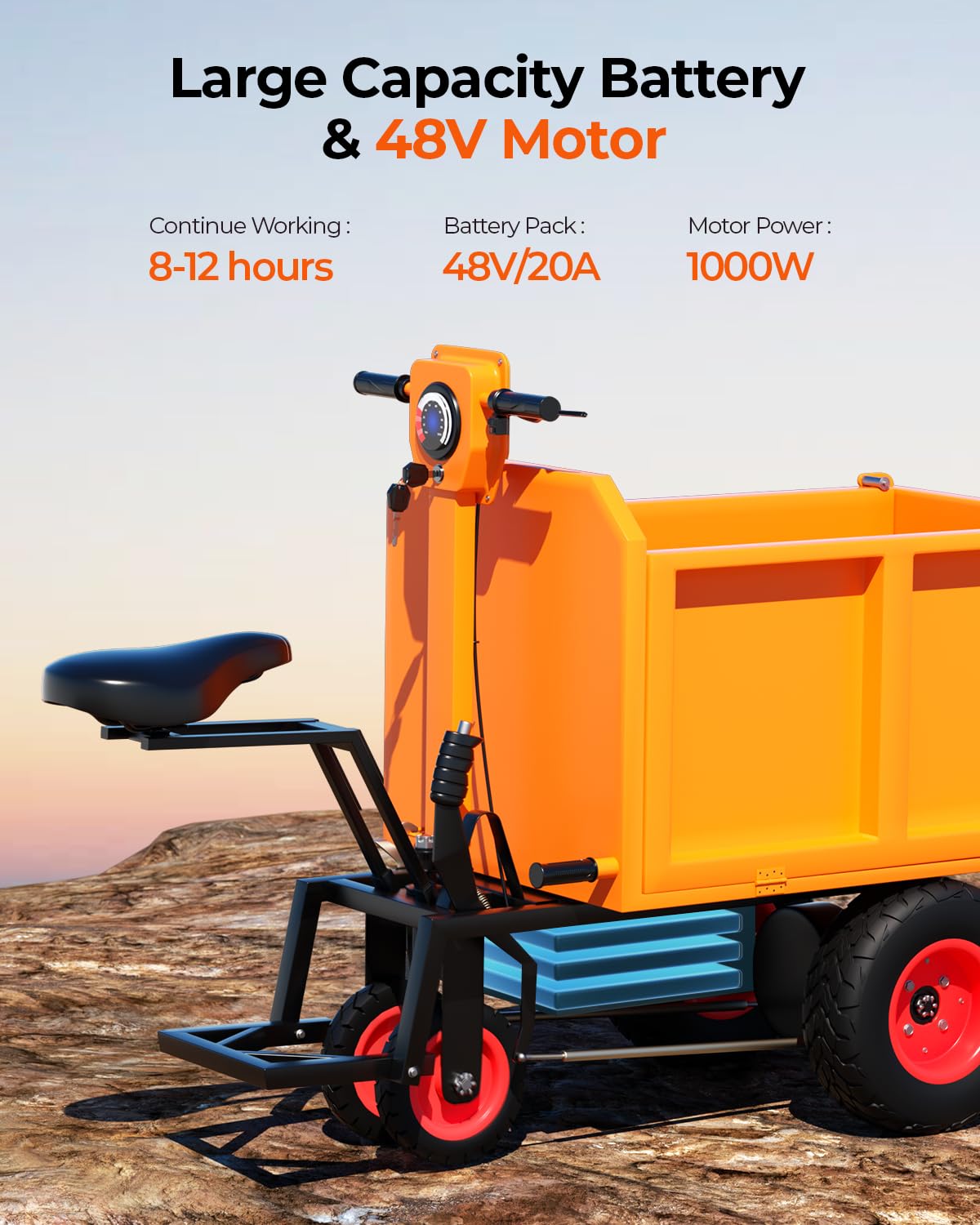 3-in-1 Arczorix Square Electric Wheelbarrow Utility Cart - 48V 20A 1000W Motor with 2205Lbs (1 Ton) Capacity - Heavy Duty Electric Wagon for Construction, Gardening & Hunting Deer Cart