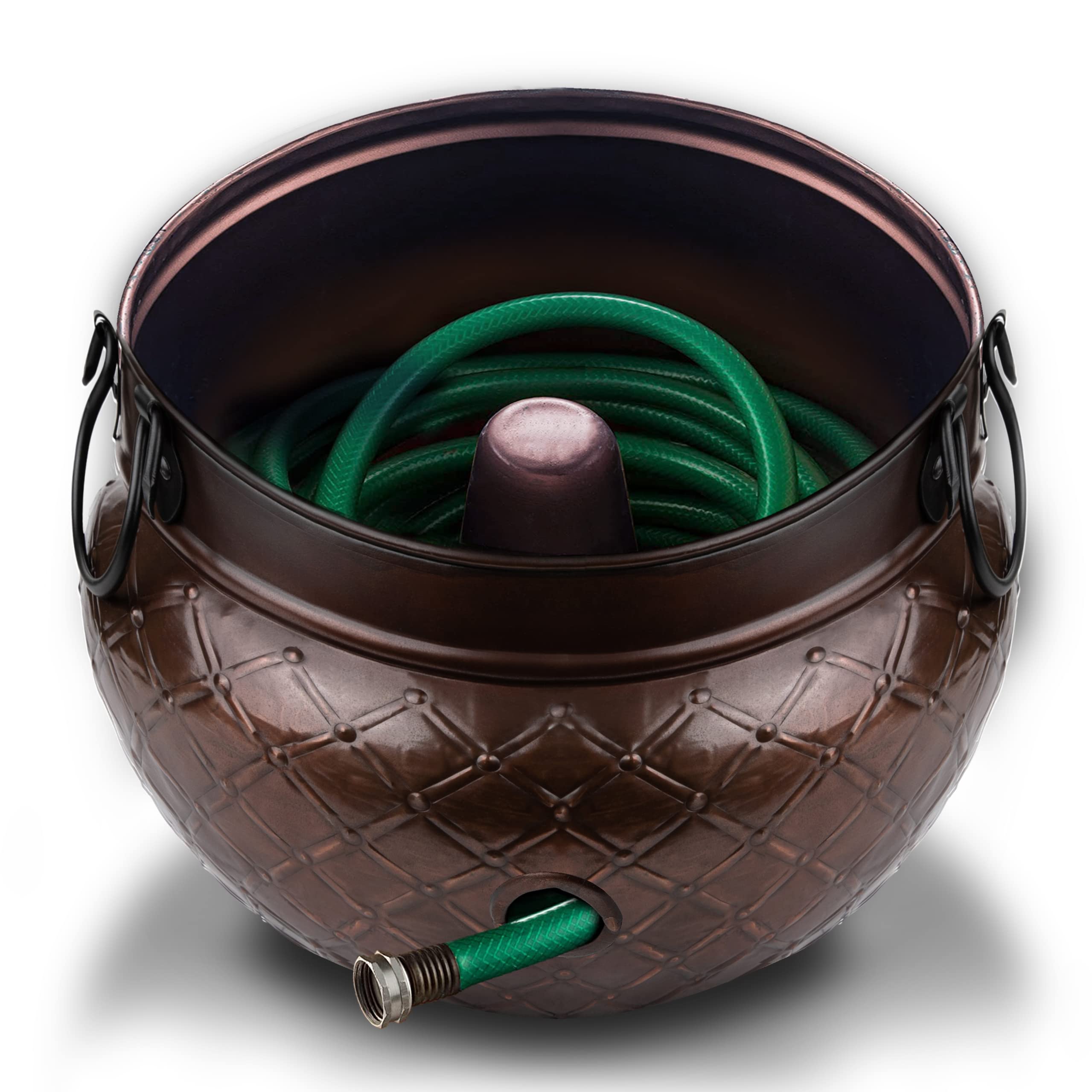 LifeSmart Heavy Duty Garden Hose Pot Storage Holder with Copper Accents - 16 x 12 Inch Water Hose Hider for Indoor & Outdoor Use | Holds Up to 150 ft Hose | Perfect for Patio, Yard, and Garage Organization