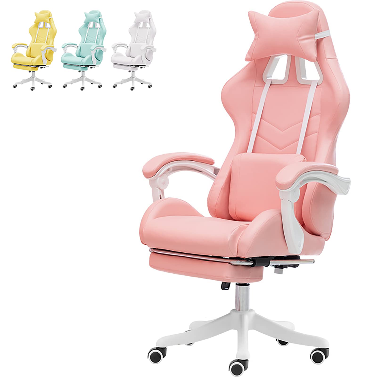Ergonomic Pink Gaming Chair with Adjustable Lumbar Support & Headrest - High Back PU Leather Computer Chair with Footrest for Women, Teens & Adults - Perfect for Esports, Streaming & Home Office Setup