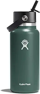 Hydro Flask 32oz Wide Mouth Water Bottle with Flex Straw Lid - Insulated Stainless Steel Vacuum Flask for Hiking, Gym & Outdoor Activities