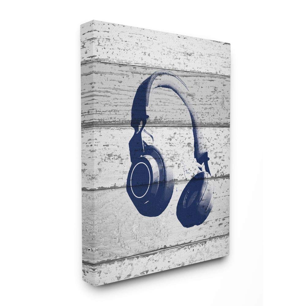 Stupell Kids Room Decor - Blue Headphones Print Stretched Canvas Wall Art, 36x48 Inches, Multi-Colored for Bedroom & Playroom