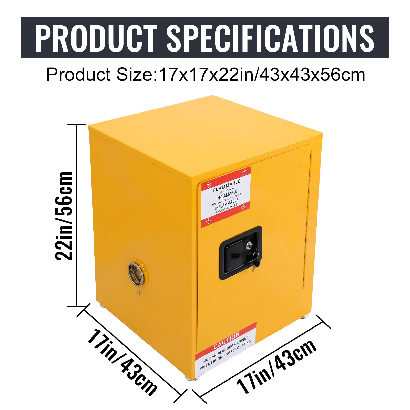 Flammable Safety Storage Cabinet 17x17x22 Inches - Fireproof & Explosion Proof Chemical Cabinet for Garage, Workshop, Lab & Industrial Use - OSHA Compliant Hazardous Material Storage Solution