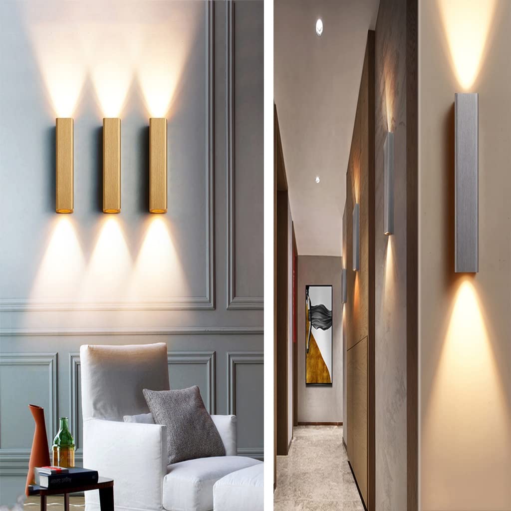 2-Pack Modern LED Wall Sconce Lights 12W Up Down Lighting - 6.5×6×45cm Indoor Wall Lights for Bathroom, Living Room, Bedroom, Dining Room & Hallway - Energy Saving Home Decor Lighting (Style4) - Perfect for Ambient Lighting & Space Illumination