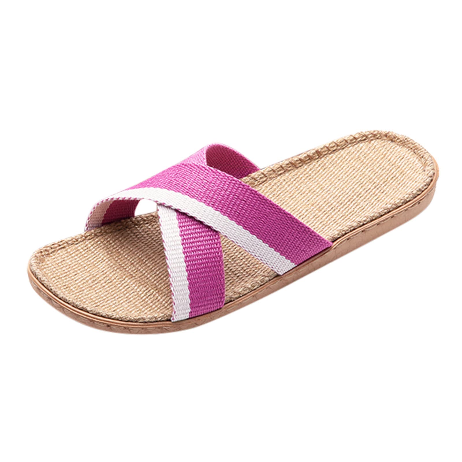 Comfortable Linen Slippers for Women & Men - Breathable Summer House Shoes, Beach Sandals with Heart Design - Perfect for Indoor, Outdoor, and Vacation Use