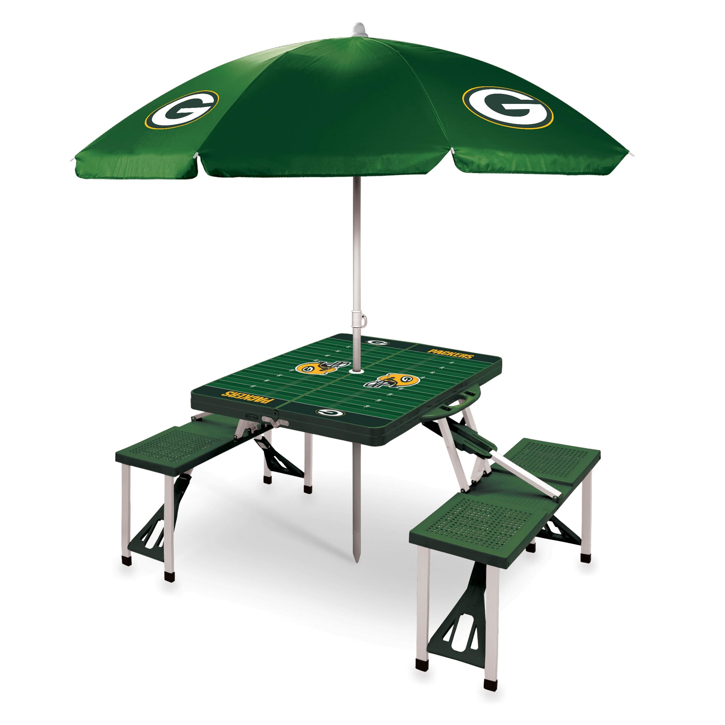 PICNIC TIME NFL Portable Folding Picnic Table with Seats & Umbrella - Compact Outdoor Dining for Tailgating, Camping, Beach & Backyard Parties