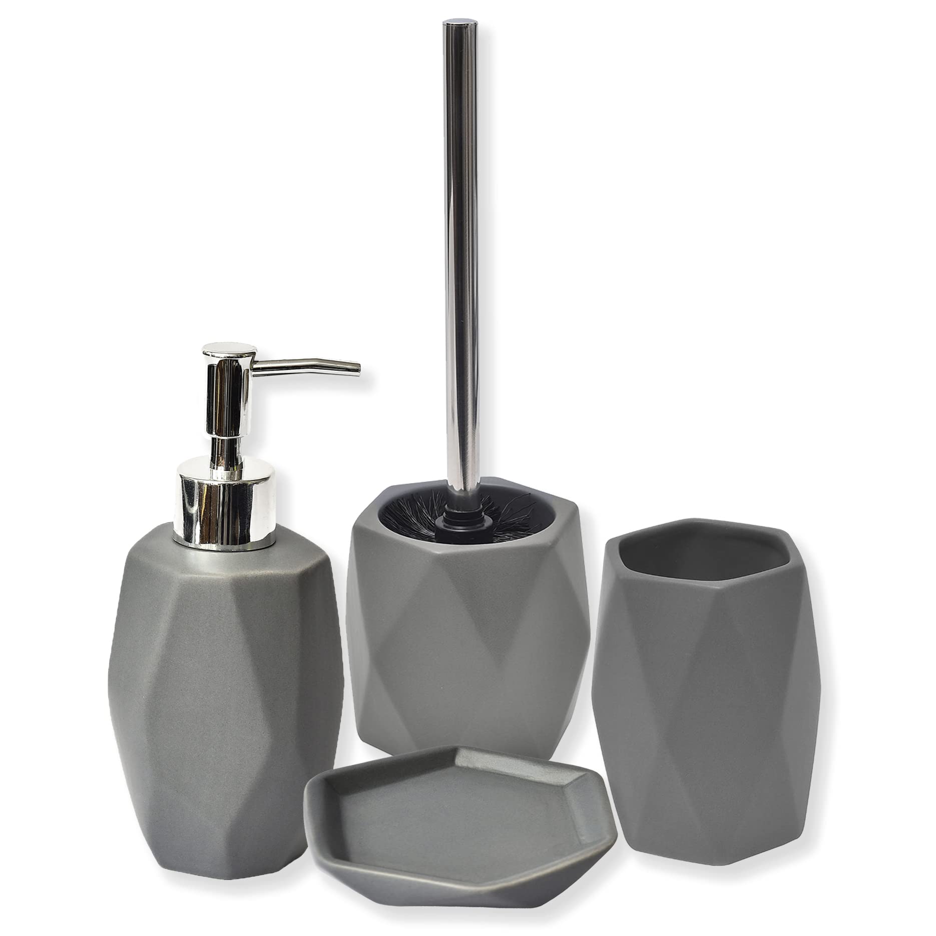 Premium Diamond Stoneware Grey Soap and Lotion Dispenser for Bathroom - Elegant Touch for Modern Vanities, Guest Bathrooms & Spa-Like Showers
