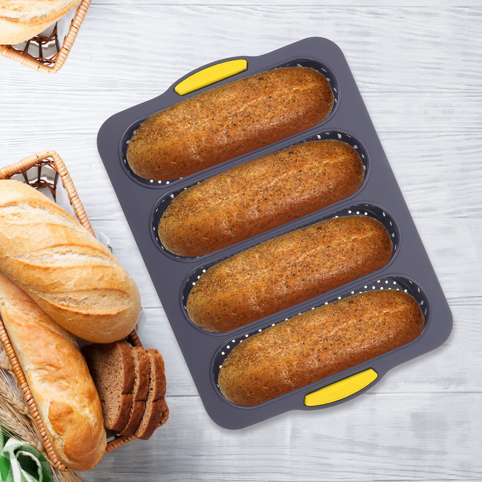 Non-Stick Silicone Baguette Pan - 4-Wave Perforated French Bread Baking Mold for Baguettes, Loaves & Ciabatta | Perfect for Homemade Sandwiches, Toast & Artisan Bread Baking