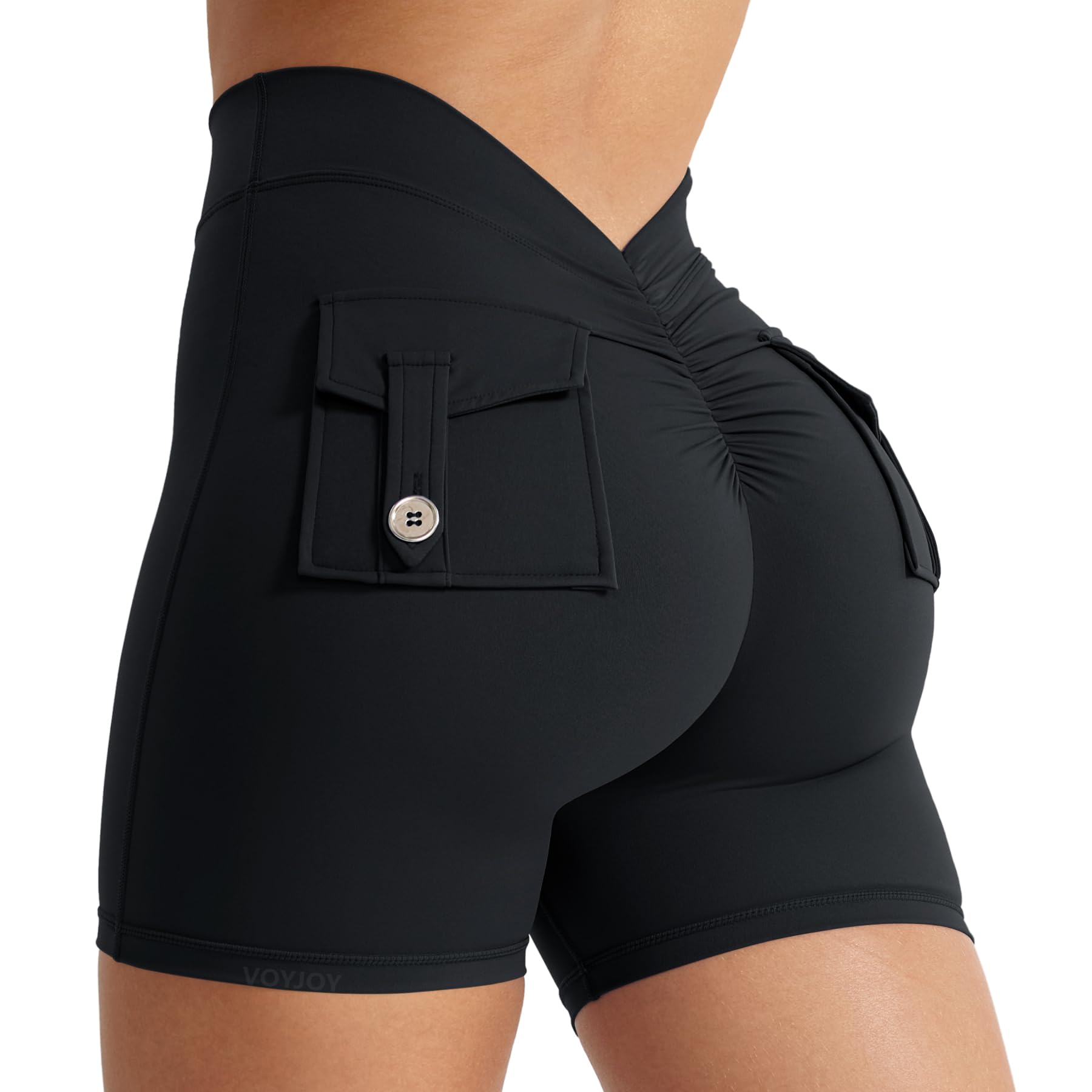 VOYJOY Women's High Waisted Scrunch Butt Lifting Workout Shorts with Pockets - 4.5