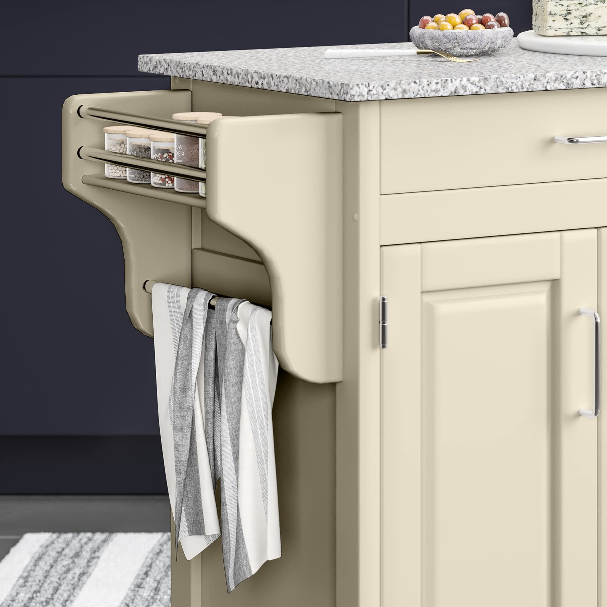 Homestyles Kitchen Cart with Gray Granite Top & Off White Frame - Rolling Island for Small Spaces, Extra Counter Space & Storage - Perfect for Apartments, Dorms & Compact Kitchens