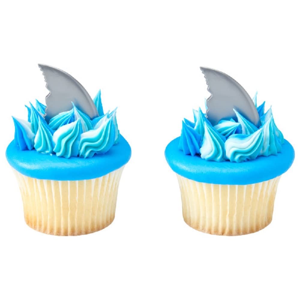 Shark Fins Cupcake Toppers - Pack of 30 Premium Cake Decorations for Ocean Theme Parties, Baby Showers & Birthday Baking Supplies by Blue Fox Baking