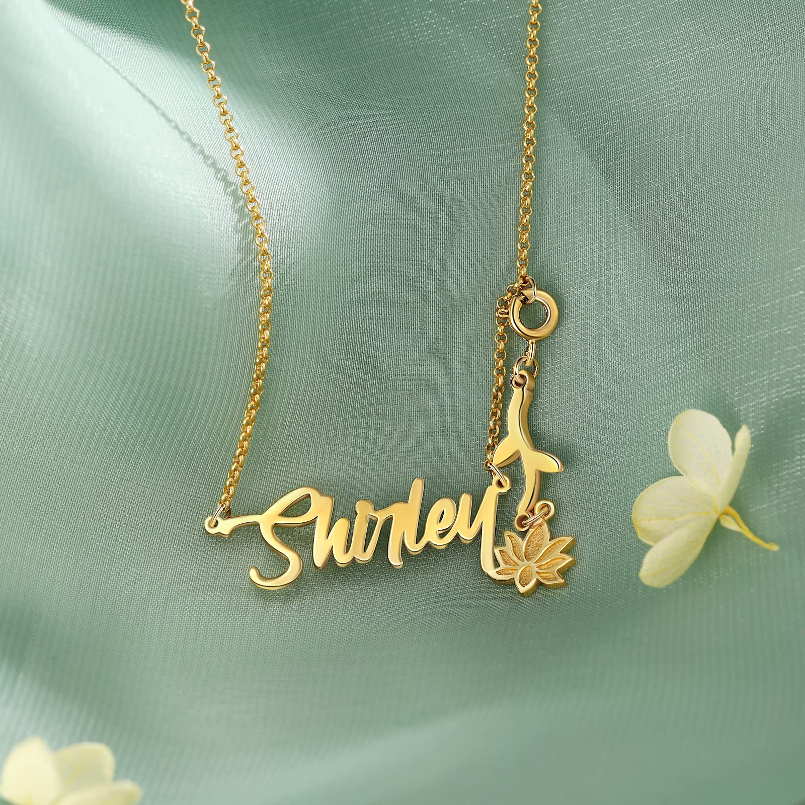 Custom Birth Flower Name Necklace for Women - Personalized 925 Sterling Silver & Gold Name Plate Necklace with Dainty Birth Month Flower - Unique Birthday Gift for Her, Perfect for Anniversaries, Valentine's Day & Mother's Day Gifts