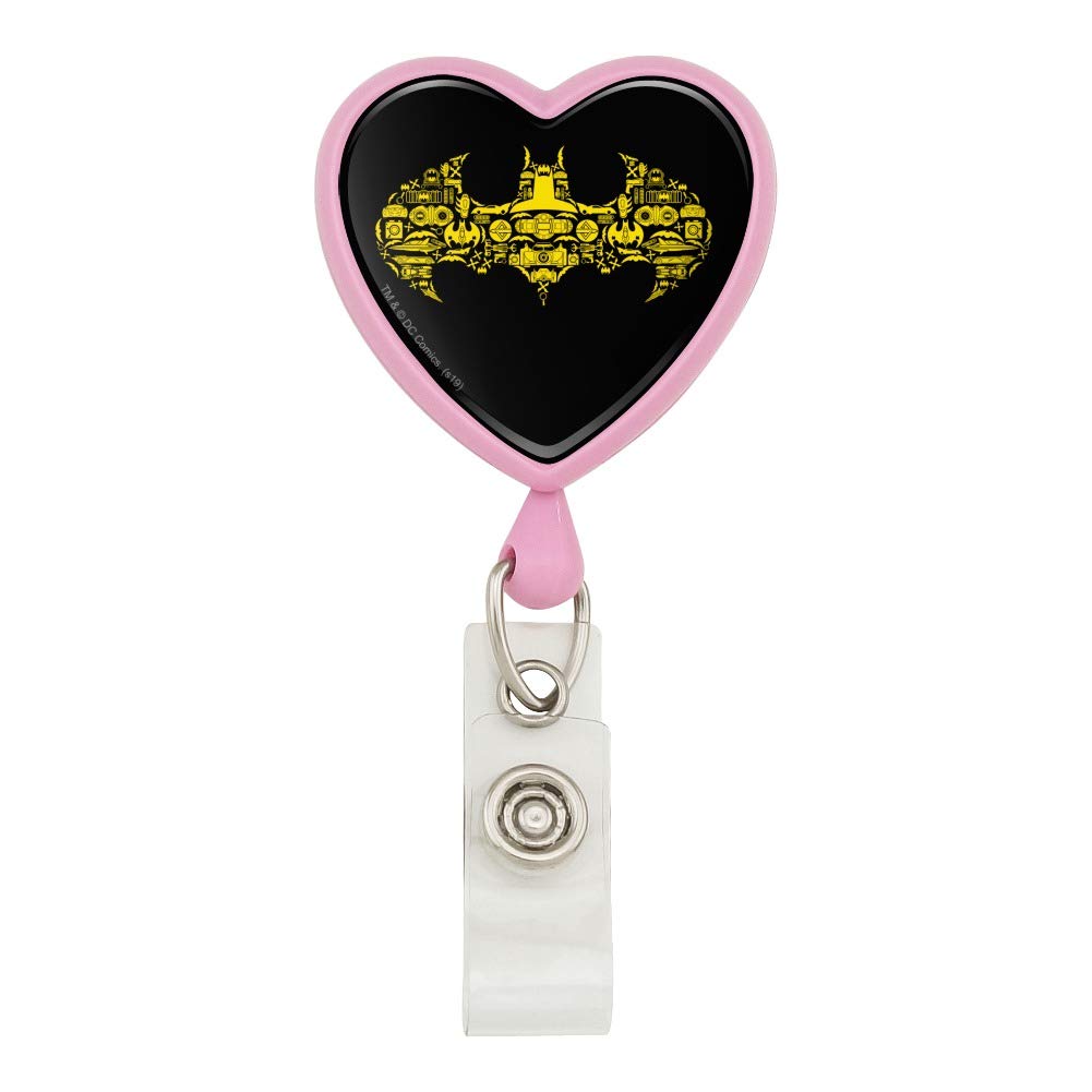 Batman Icons Logo Heart Lanyard - Retractable Badge Reel with ID Card Holder for Work, School & Events (DC Comics Superhero Accessories)