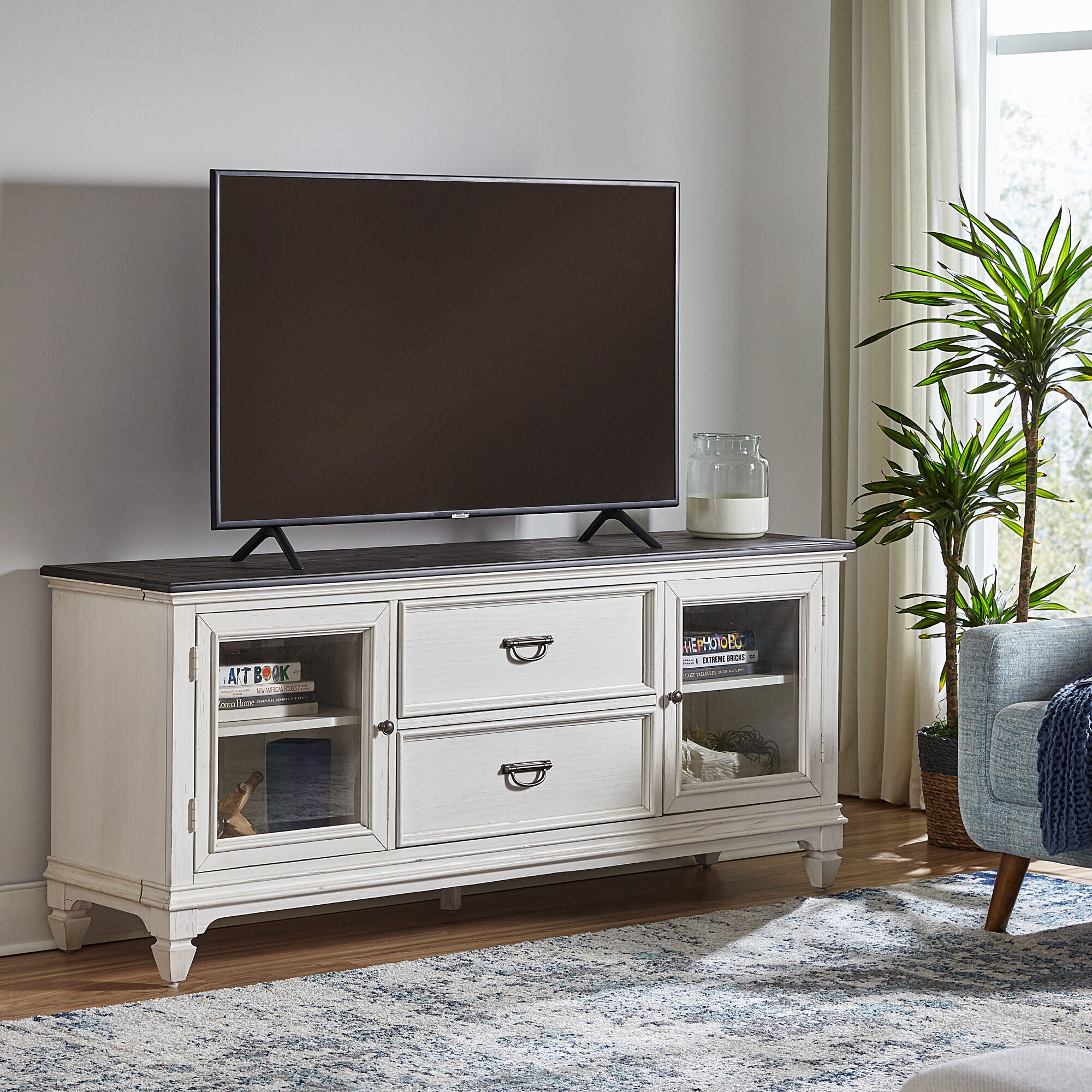 Allyson Park Entertainment TV Stand with Storage - Modern TV Console for Living Room, Bedroom, Home Theater - Fits up to 65 Inch TVs - Wooden TV Cabinet with Shelves for Media & Gaming Setup