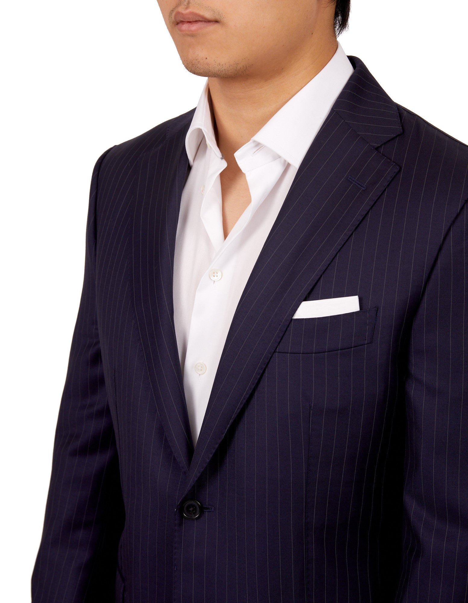 HENRY SARTORIAL Men's Navy Blue Striped Wool Suit - Premium Full Canvas Business Attire for Office, Weddings & Formal Events