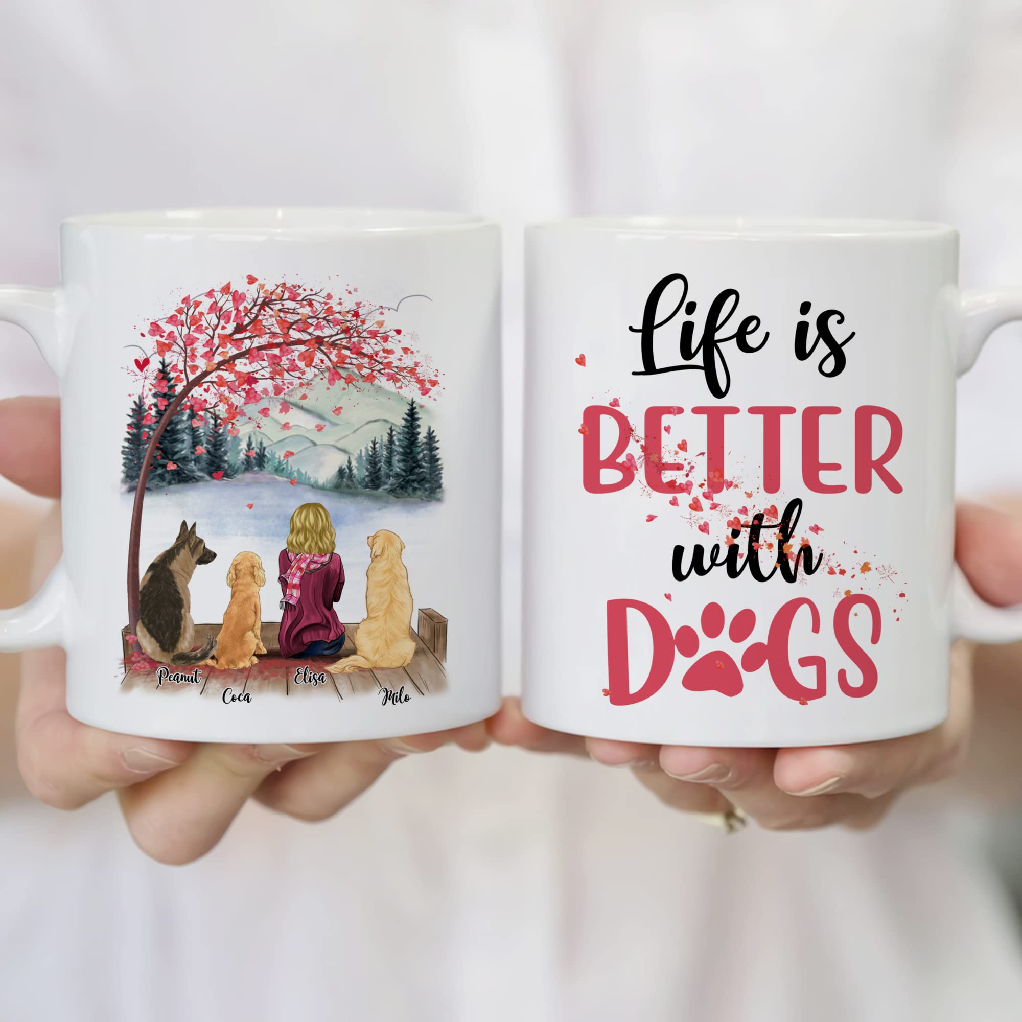Custom Dog Lover Mug - Personalized Pet Coffee Cup for Dog Moms & Pet Lovers | Memorial Gift with 3 Dogs Design | Perfect for Coffee, Tea & Office Use | Life Is Better With Dogs