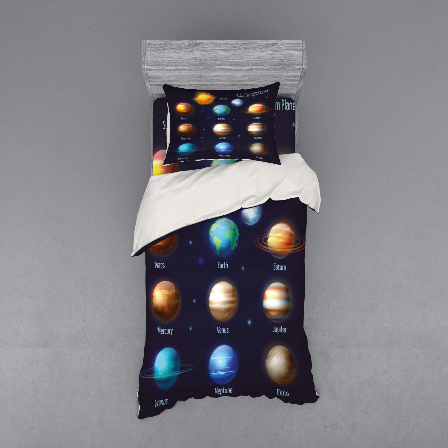 Ambesonne Solar System Planets & Sun Duvet Cover Set - 3 Piece Twin XL Bedding with Sham & Fitted Sheet, Astronomical Space Themed Design - Perfect for Kids Room, Science Enthusiasts & Space Lovers