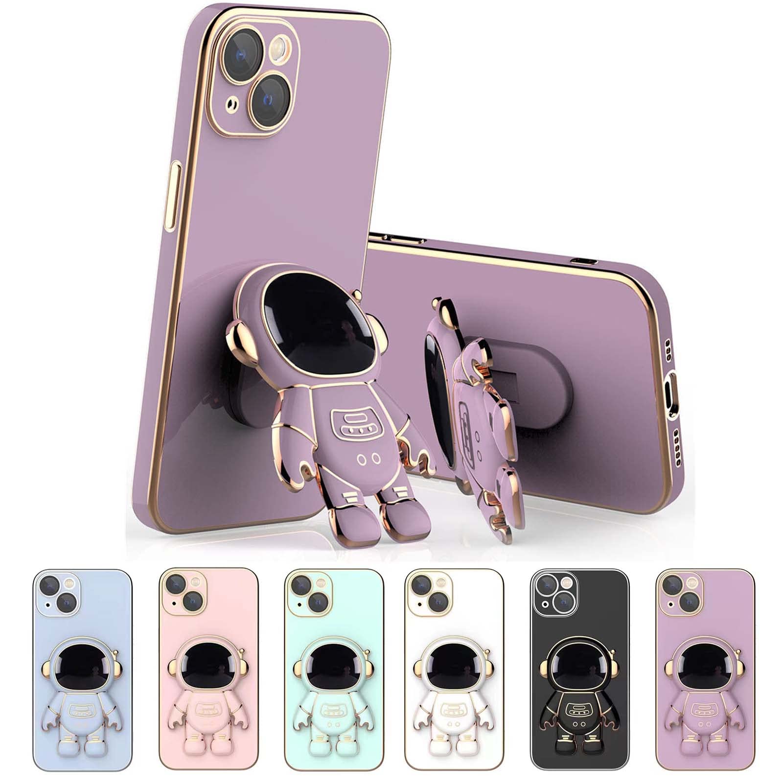 3D Plating Astronaut Phone Case with Stand Holder for iPhone - Durable Anti-Scratch Shockproof Cover for iPhone 13/14/15 Pro Max - Perfect for Space Lovers, Travel & Daily Use