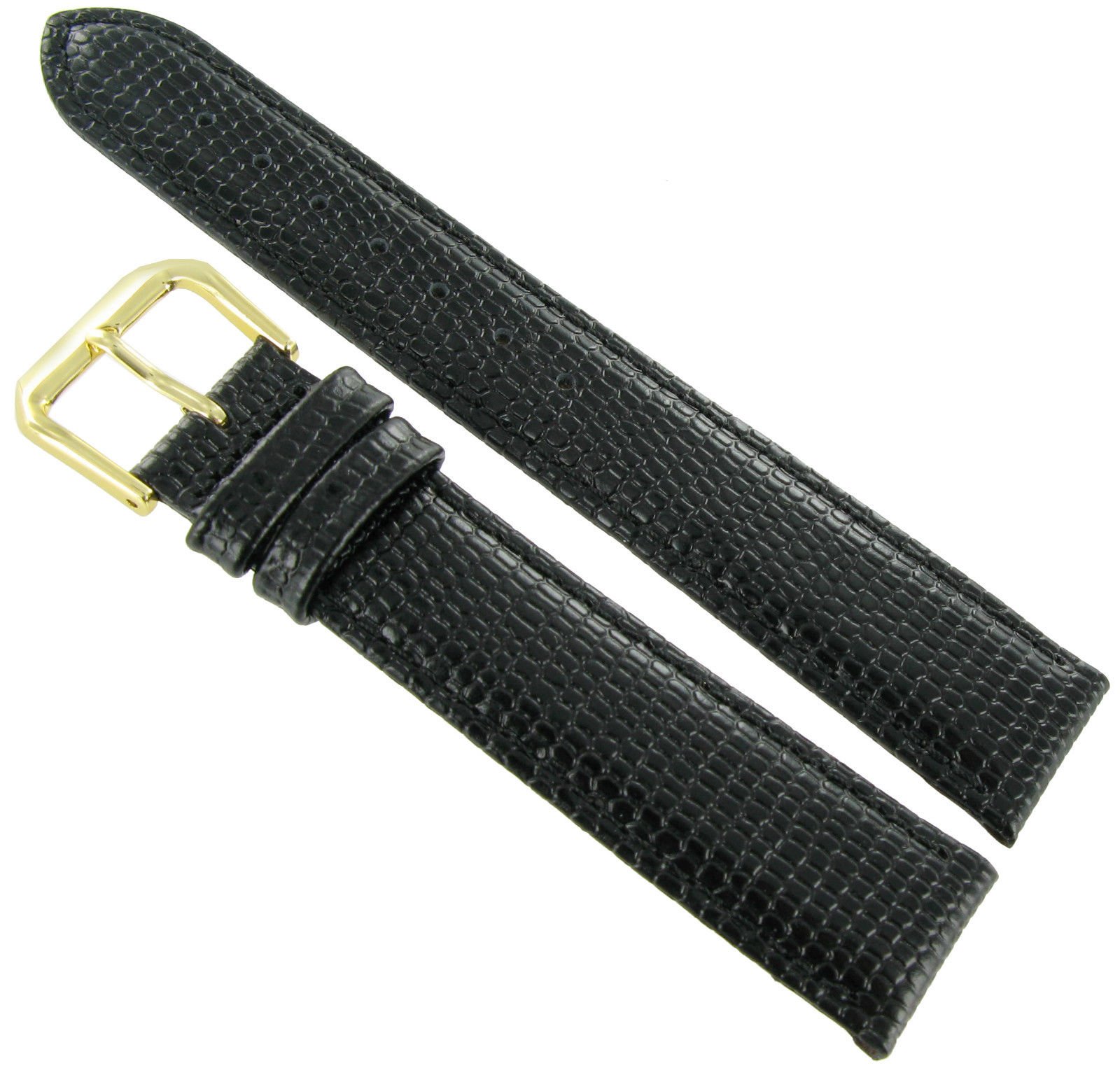 Genuine Leather Watch Band 19mm - DeBeer Padded Lizard Grain Black Replacement Strap for Men & Women | Perfect for Dress Watches, Business Attire & Formal Occasions