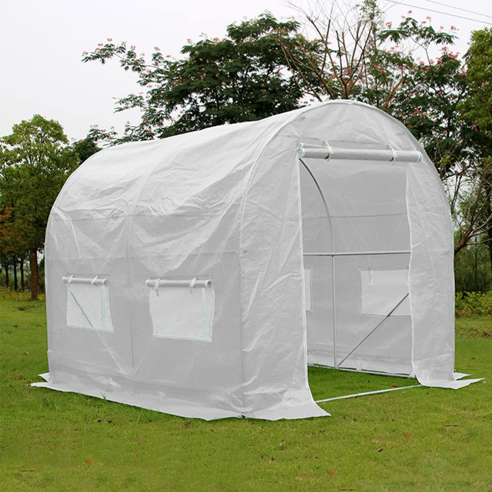Walk-in Greenhouse for Outdoors - Large Heavy Duty PE Cover Plant House with Zipper Door & Windows - Perfect for Gardening, Flowers, Vegetables - White Color (Size B) | Great for Backyard, Patio & Urban Farming