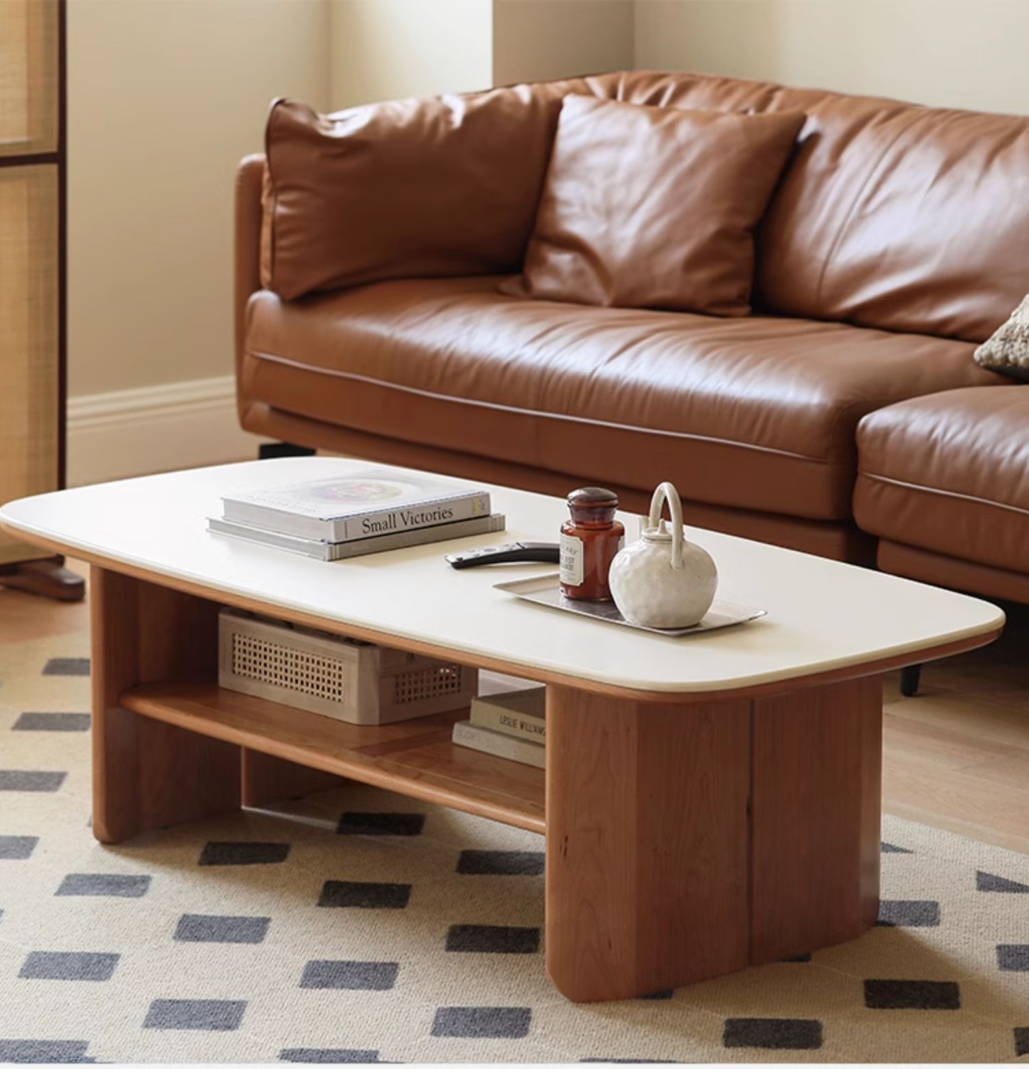 Premium Black Walnut & Cherry Solid Wood Coffee Table - Handcrafted Rustic Modern Living Room Centerpiece for Home Decor & Entertainment Spaces