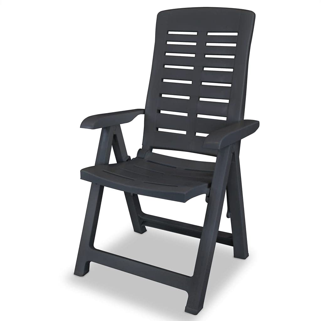 Foldable Outdoor Lounge Chair Set of 2 - Portable Reclining Patio Chairs for Backyard, Garden, Deck, Poolside & Camping - Durable Plastic Furniture in Anthracite Grey - Perfect for Relaxing, Sunbathing & Outdoor Gatherings