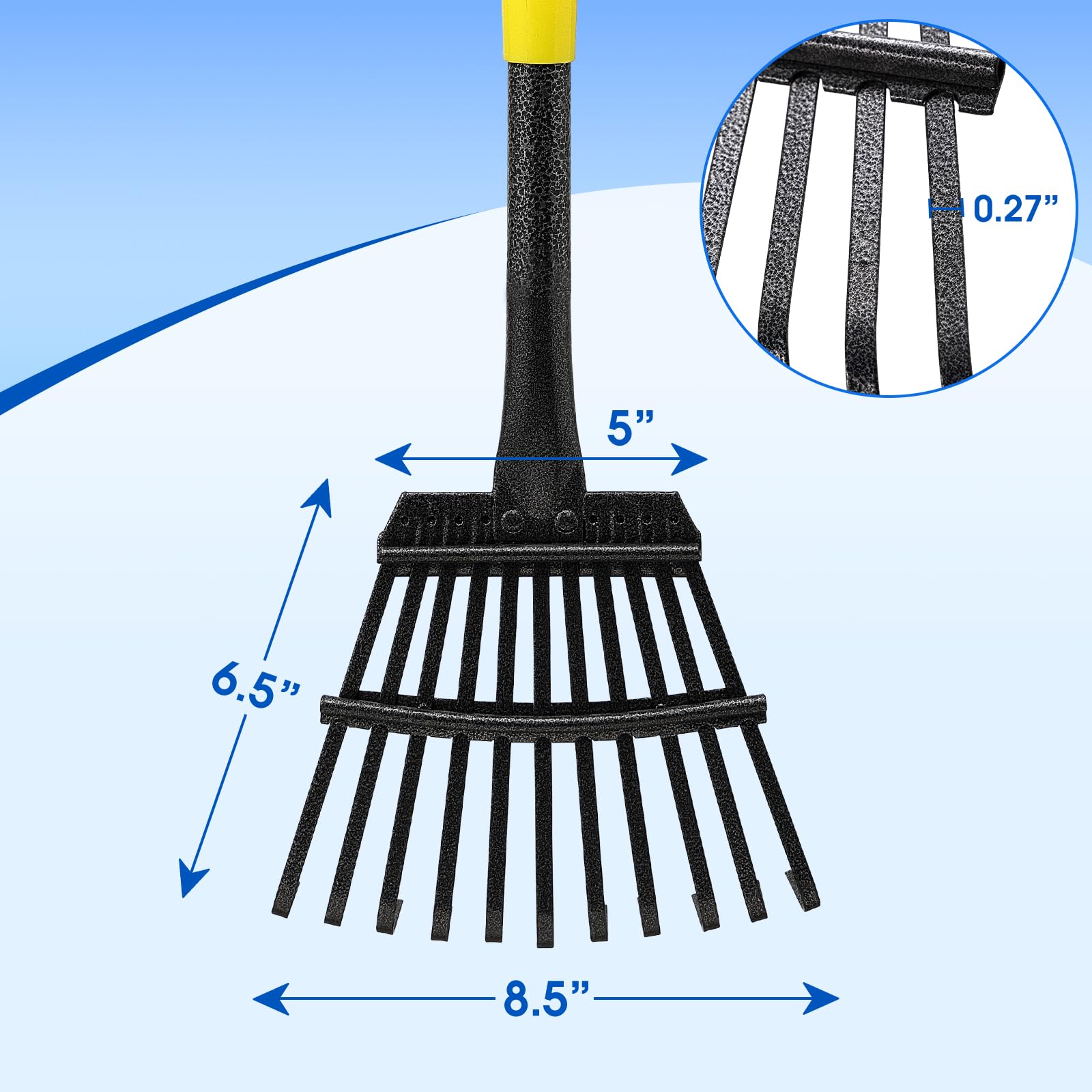 65 Inch Heavy Duty Leaf Rake with 11 Metal Tines - Adjustable Ergonomic Handle for Lawn Care, Yard Work & Leaf Collection - Perfect for Picking Up Leaves, Grass Clippings, and Debris in Gardens, Parks, and Backyards