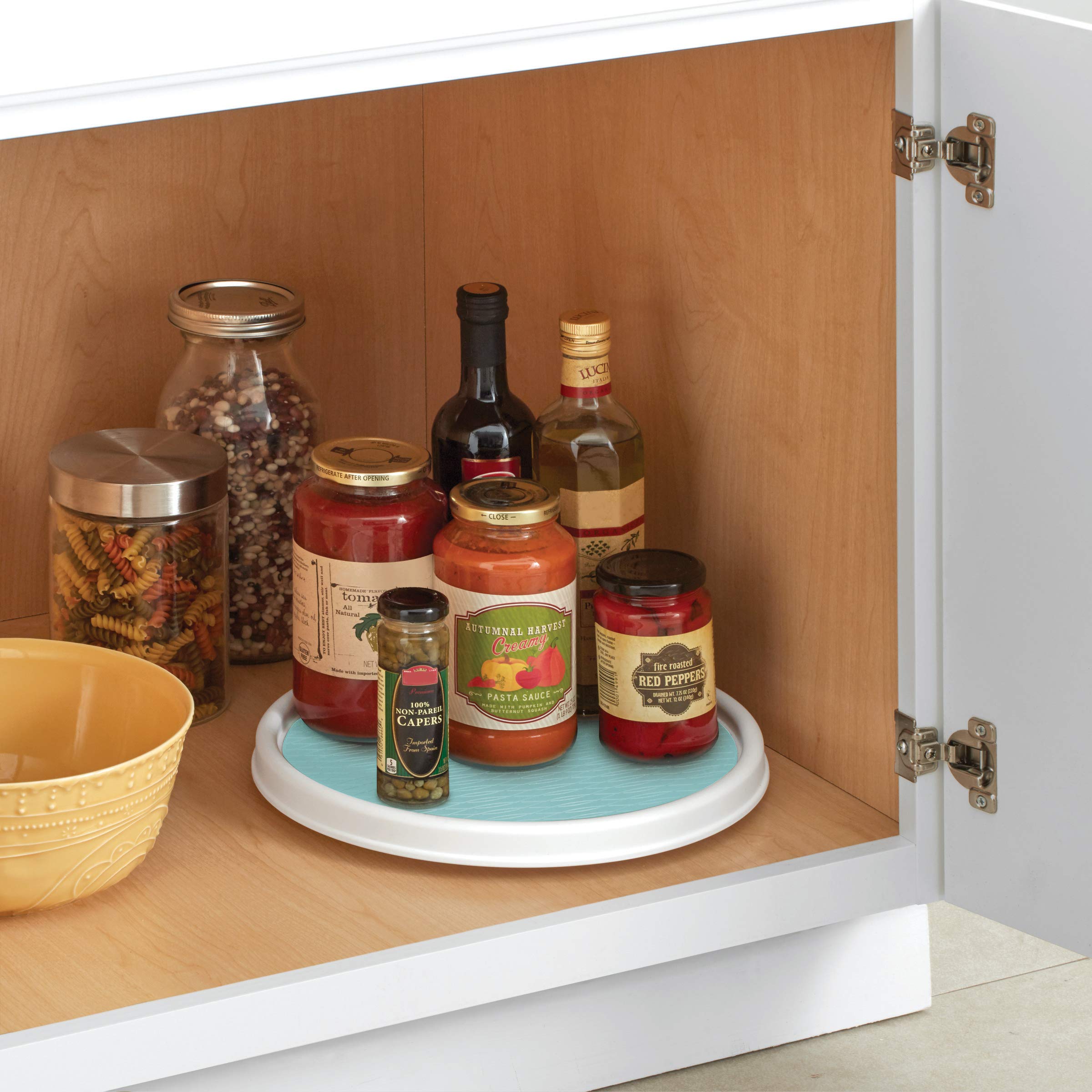 Copco 5234754 Non-Slip 12-Inch Lazy Susan Turntable for Pantry & Cabinet - White & Aqua - Perfect for Spice Racks, Kitchen Organization & Easy Access Storage