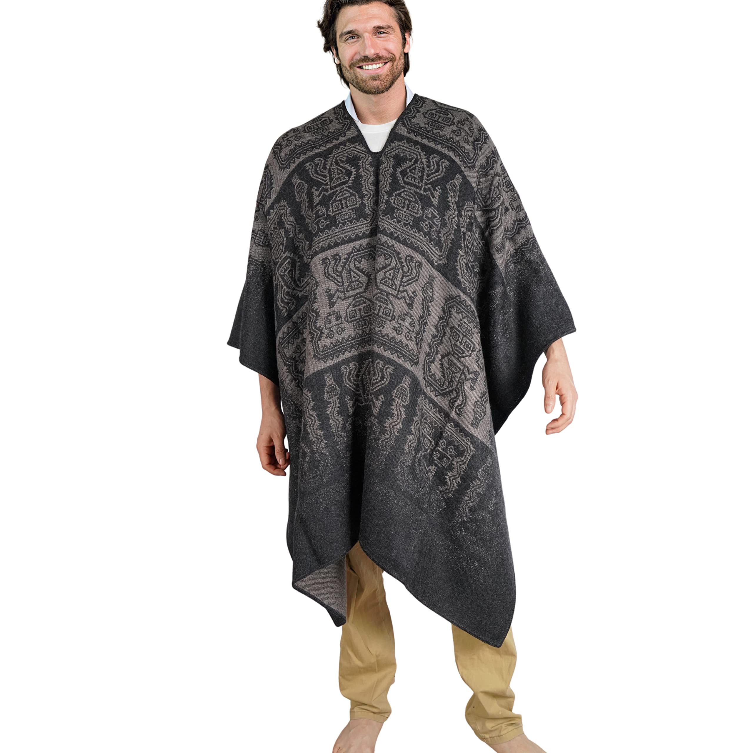 Alpaca Wool Poncho for Men - Soft & Warm Adult Poncho Cloak - Perfect for Outdoor Camping, Hiking & Winter Wear