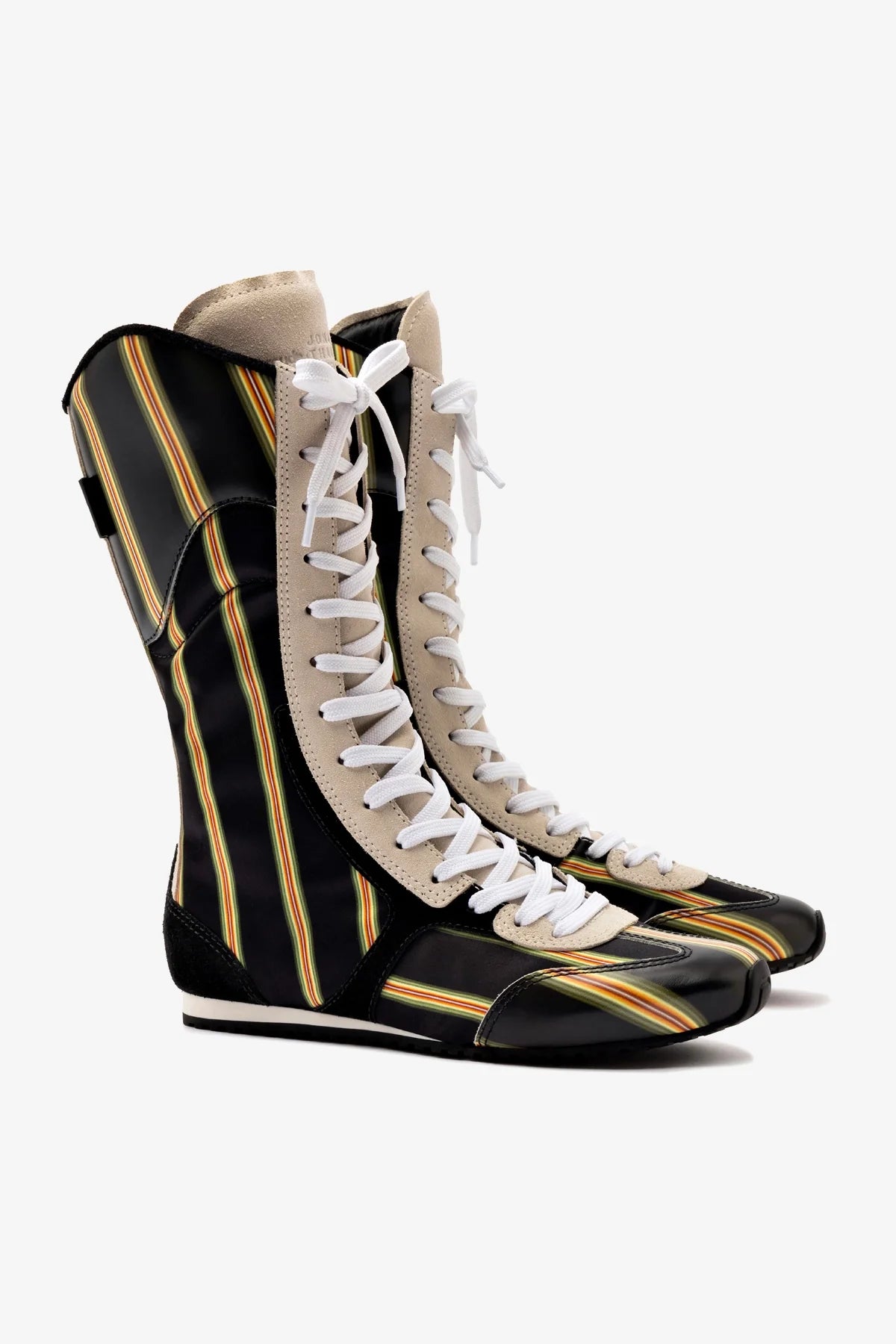 Larroudé x Jonathan Cohen Black Striped Suede Flat Lo Sneaker Boot - Stylish & Comfortable Women's Shoes for Casual Outings, Work & Travel