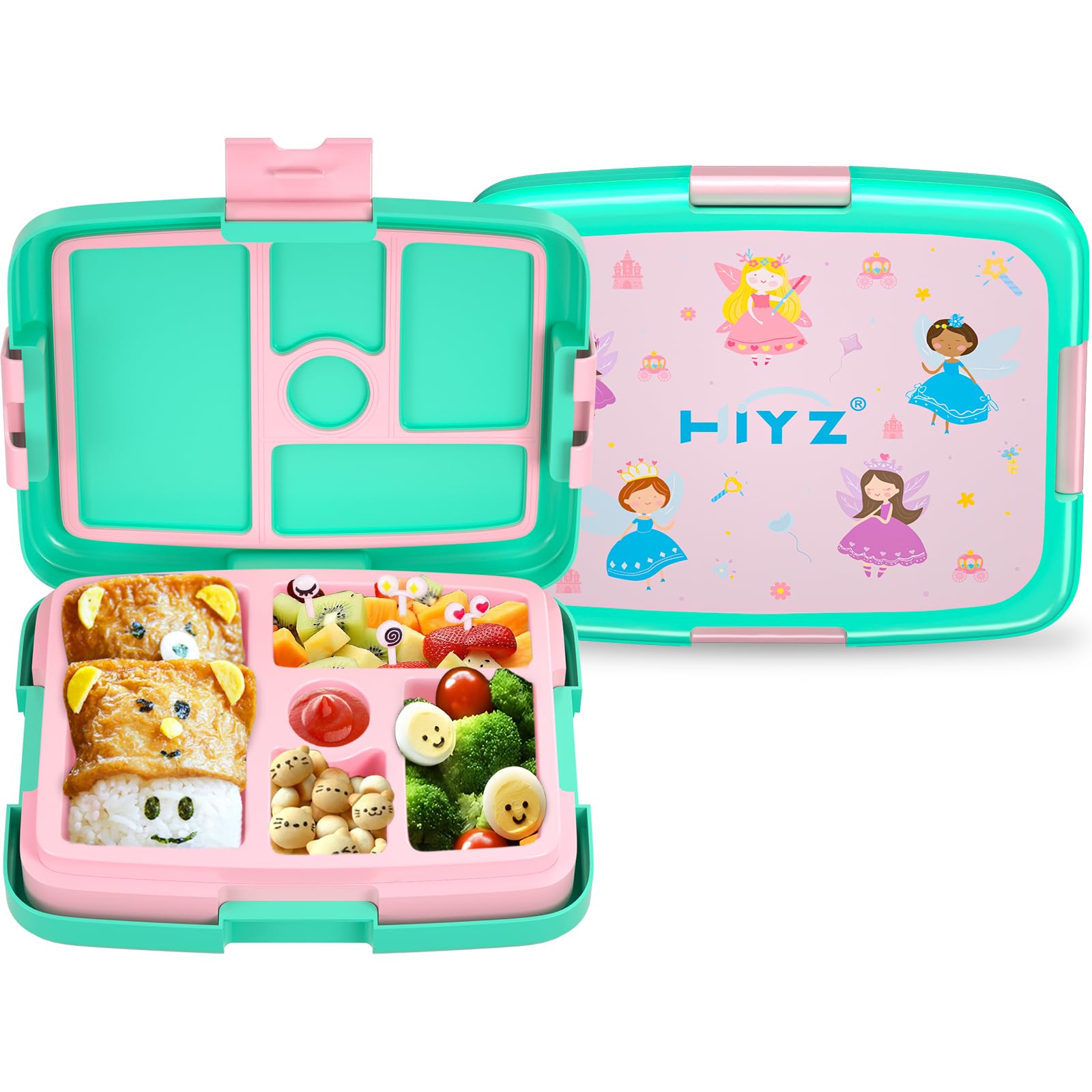 HiYZ 5-Compartment Kids Bento Lunch Box - Leak Proof & Durable Food Container for Ages 3-7 | Perfect for School Meals, Snack Packing, Picnics & Travel | BPA-Free Eco-Friendly Lunch Box for Toddlers & Preschoolers
