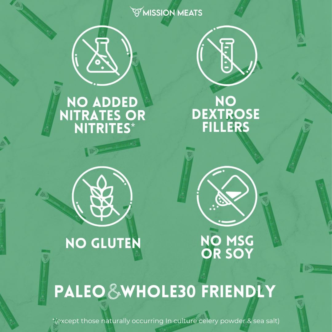 Mission Meats Beef Sticks – 100% Grass Fed & Pasture Raised, Zero Sugar, Gluten Free, Keto & Paleo Friendly, Healthy Protein Snacks, Individually Wrapped (Pack of 48) – Perfect for Hiking, Travel & On-the-Go Nutrition