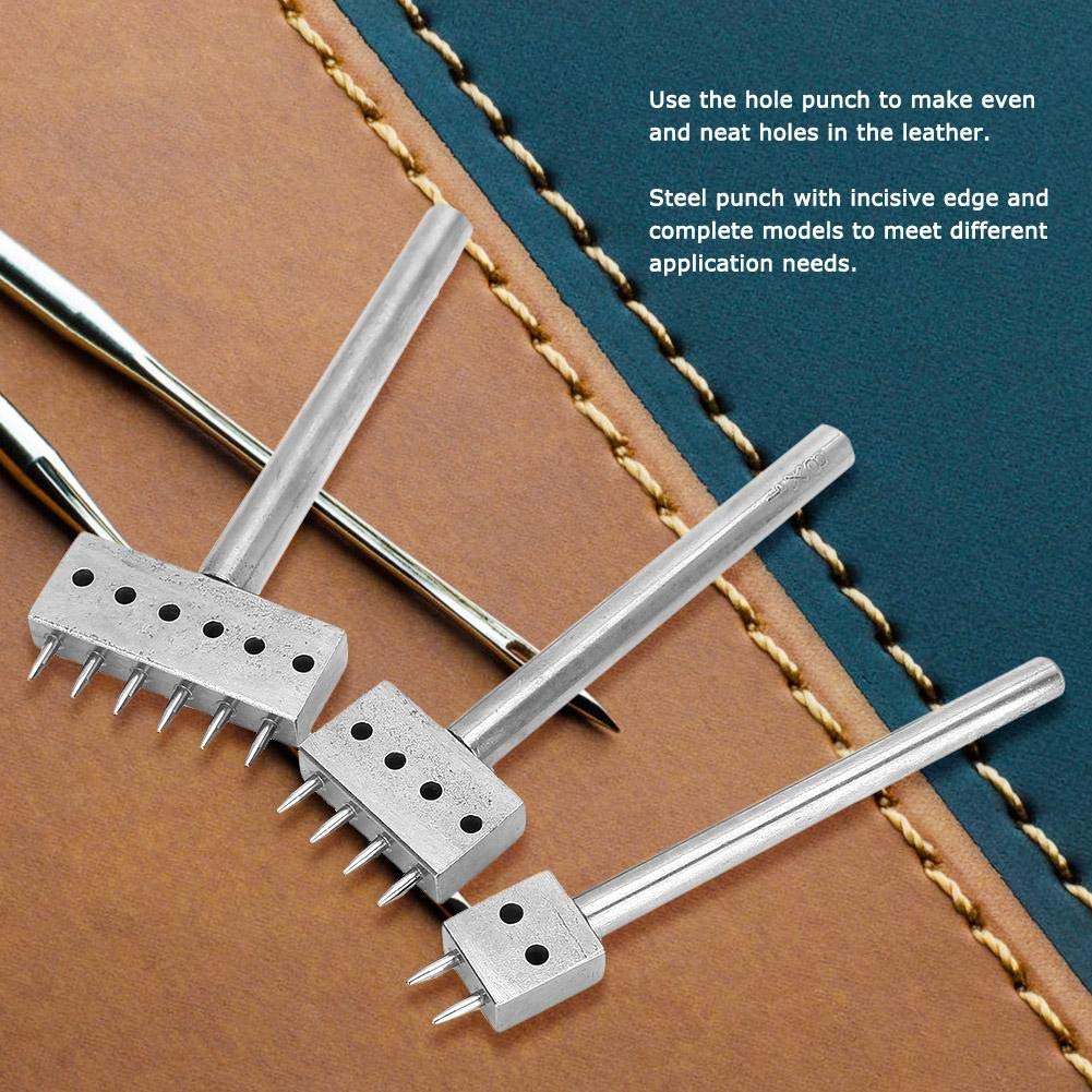 Professional Leather Stitching Tool Set - 3pcs Spacing Hole Puncher with Interchangeable Prong Heads (8mm) for DIY Leather Craft, Lacing & Repair | Perfect for Belts, Wallets & Handmade Leather Goods