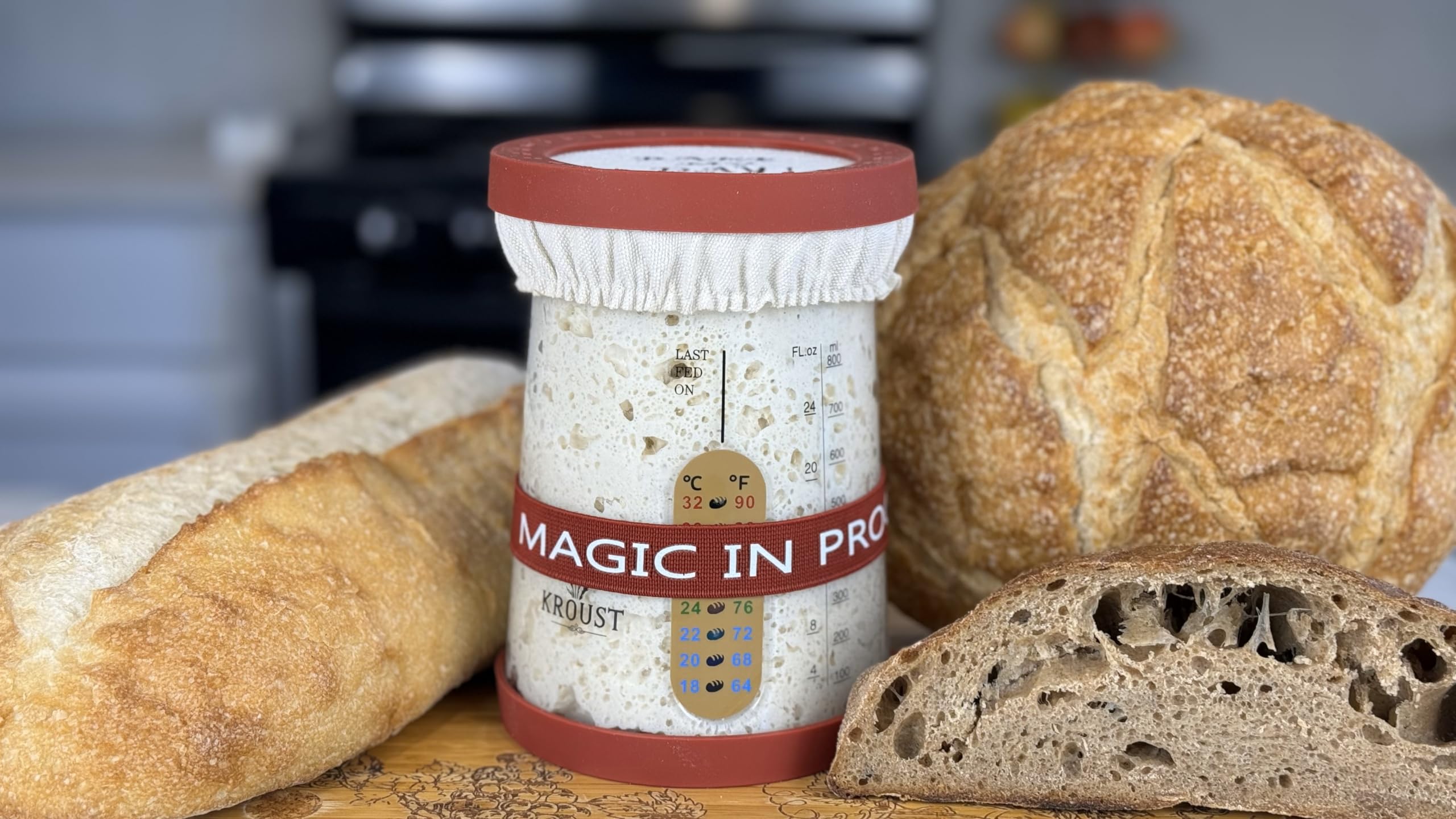 Organic Sourdough Starter Kit for Bread Baking - Includes Glass Jar, Feeding Band, Recipe Book & Baking Thermometer - Complete DIY Bread Making Supplies for Homemade Artisan Loaves - Perfect for Beginners & Home Bakers (Ideal for Gifts, Family Baking & Kitchen Experiments)