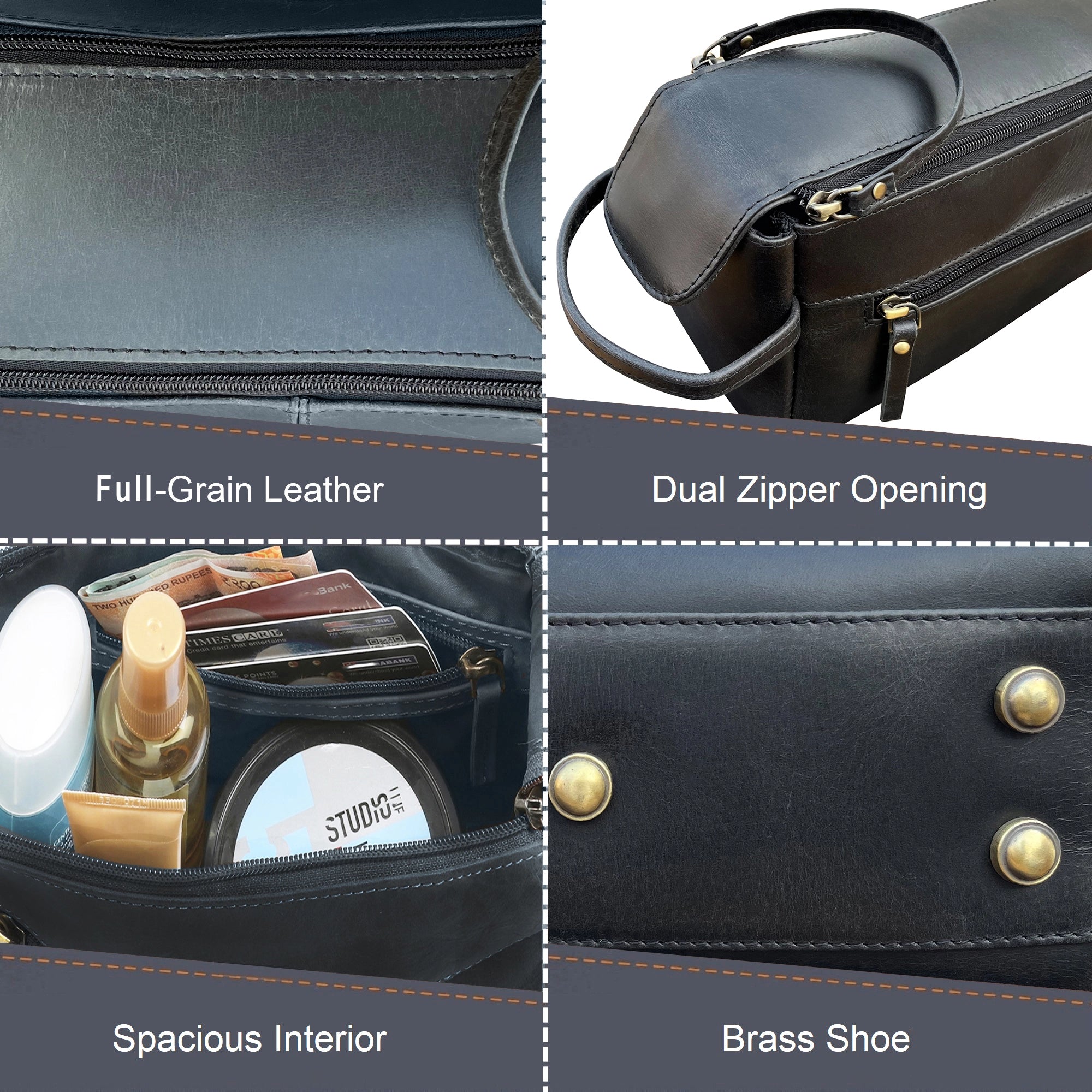 Premium Men's Leather Toiletry Bag - Waterproof Travel Cosmetic Organizer (Black) | Perfect for Business Trips, Gym & Weekend Getaways