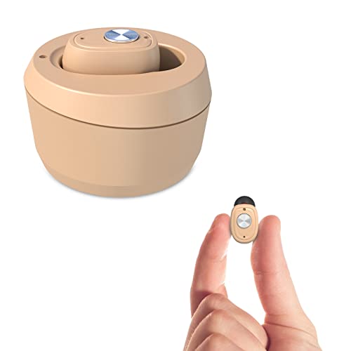 DAYALL Rechargeable Hearing Aid for Seniors & Adults - Digital Noise Cancelling Sound Amplifier with Fast Charging & 6 Volume Levels - Magnetic Contact Charging Base (Single Side, Beige) - Ideal for Severe Hearing Loss in Daily Conversations & TV Watching