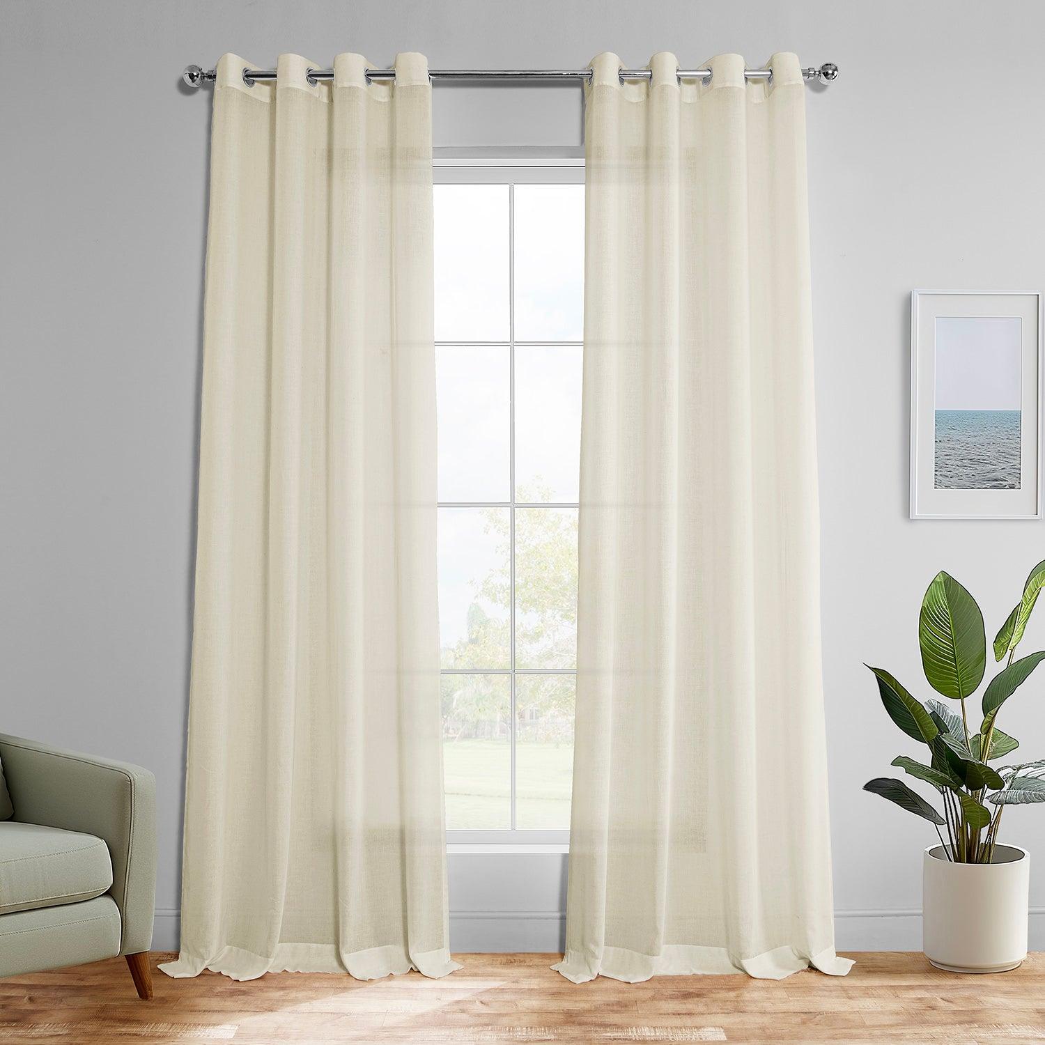 Gardenia Grommet Textured Faux Linen Sheer Curtains - Light Filtering Window Drapes for Living Room, Bedroom & Office Decor