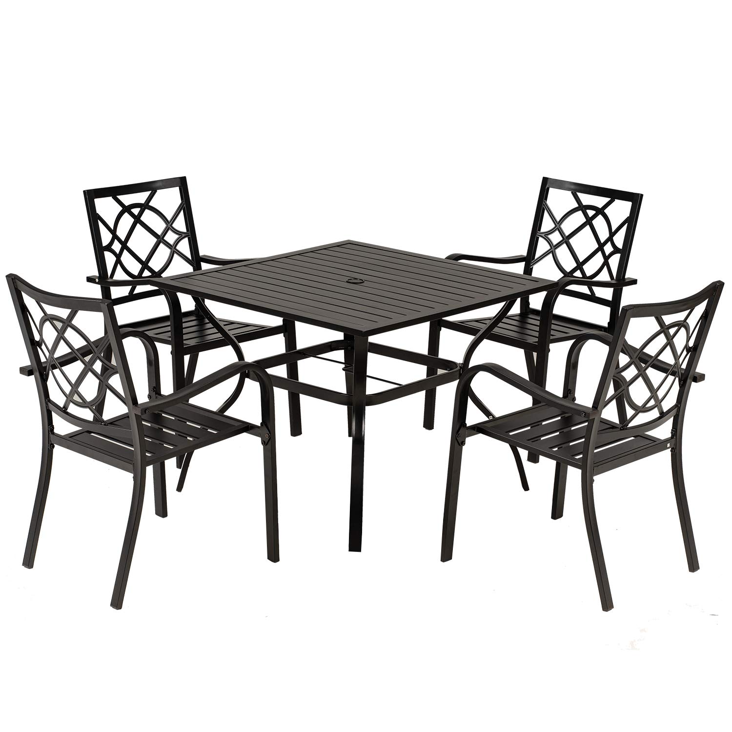 Crownland 5-Piece Patio Dining Set - 4 Stackable Metal Chairs & Square Outdoor Table with 1.57