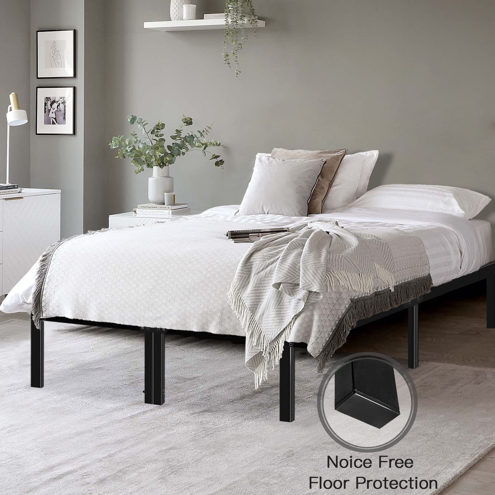 Heavy Duty 14 Inch Full Size Metal Platform Bed Frame with Storage & Steel Slats - Sturdy Support for Mattress, Space-Saving Bedroom Furniture for Small Apartments, Dorms & Guest Rooms