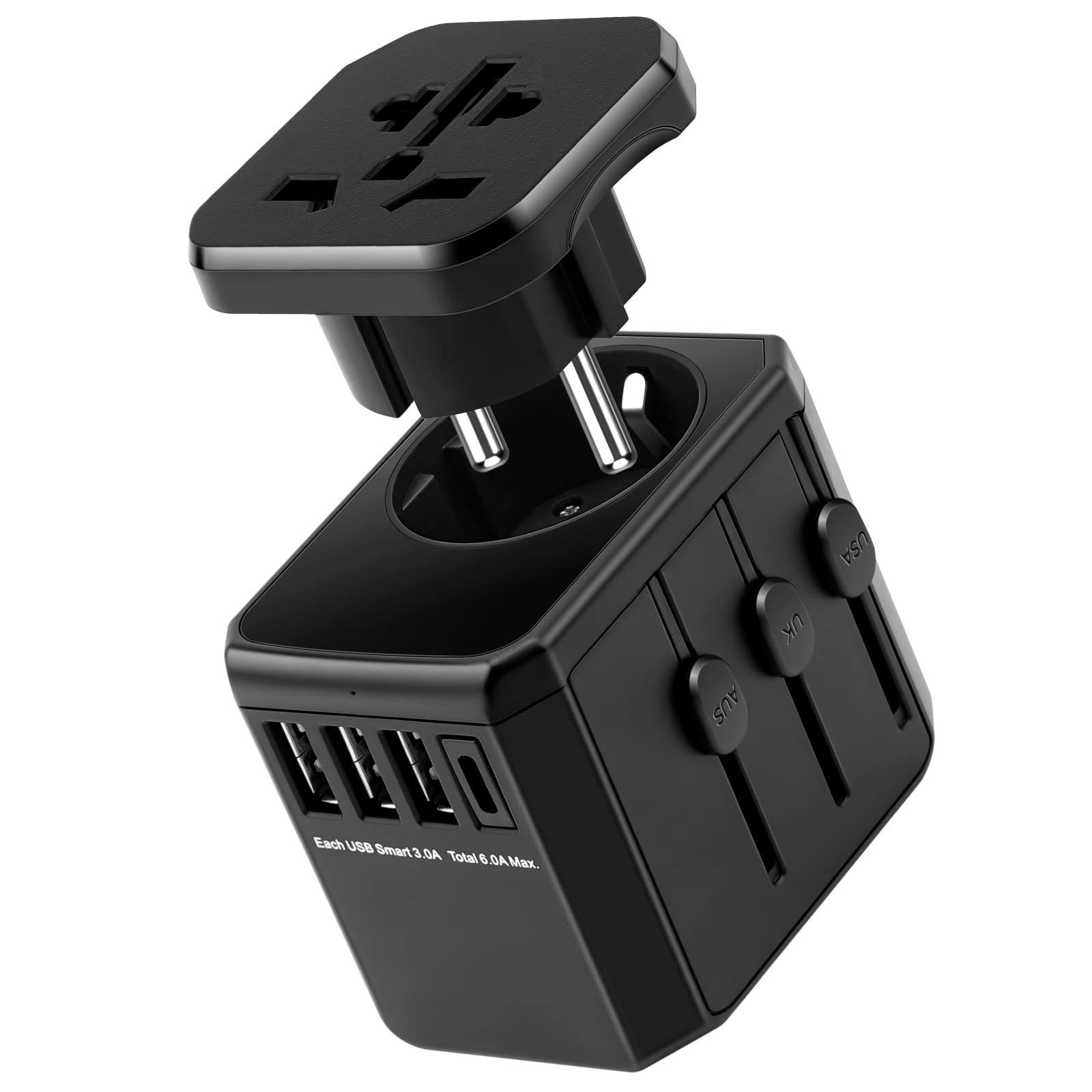 Universal Travel Adapter - Worldwide All-in-One Power Plug Converter for International Travel - Compact, Lightweight & Portable - Perfect for Business Trips, Vacations & Overseas Adventures (Black)