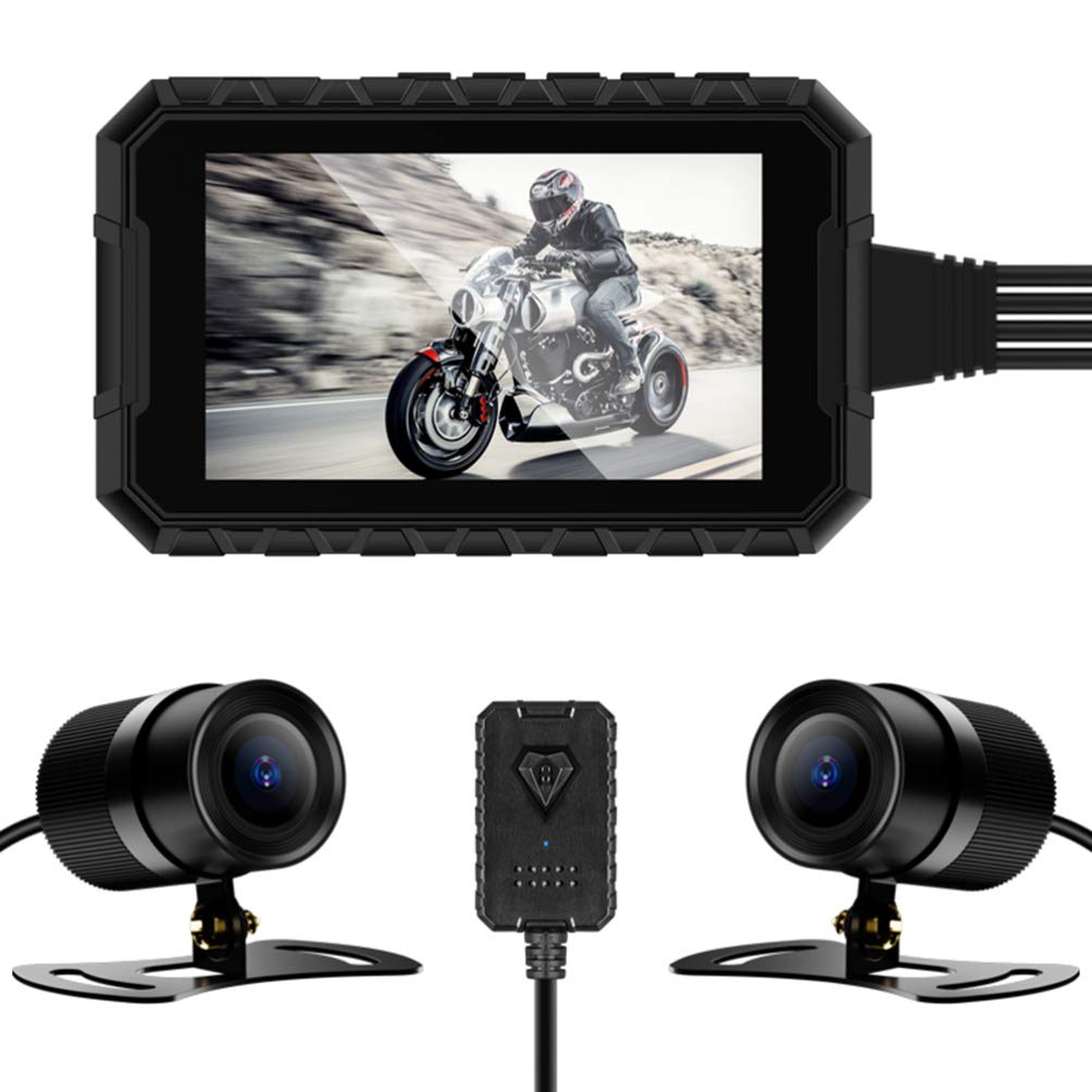 Garneck Waterproof Motorcycle Dash Cam - Dual Lens 1080P Front & Rear Camera with Night Vision, 3 Inch LCD Screen | for Bike Riding Safety, Road Trip Recording, Accident Evidence