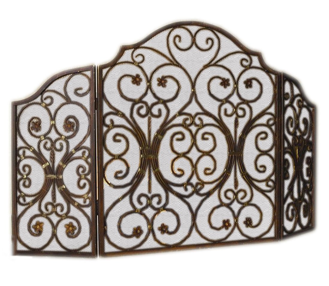 3 Panel Wrought Iron Fireplace Screen - Decorative & Functional for Home Safety - Perfect for Living Rooms, Bedrooms, and Rustic Decor