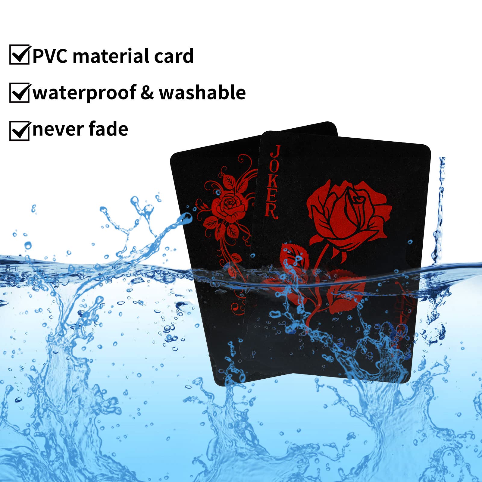 Joyoldelf Black Rose Pattern Playing Cards - 2 Decks of PVC Plastic Waterproof Cards for Poker, Magic Tricks, Family Game Night & Party Entertainment - Elegant & Durable Card Decks for Adults & Professionals