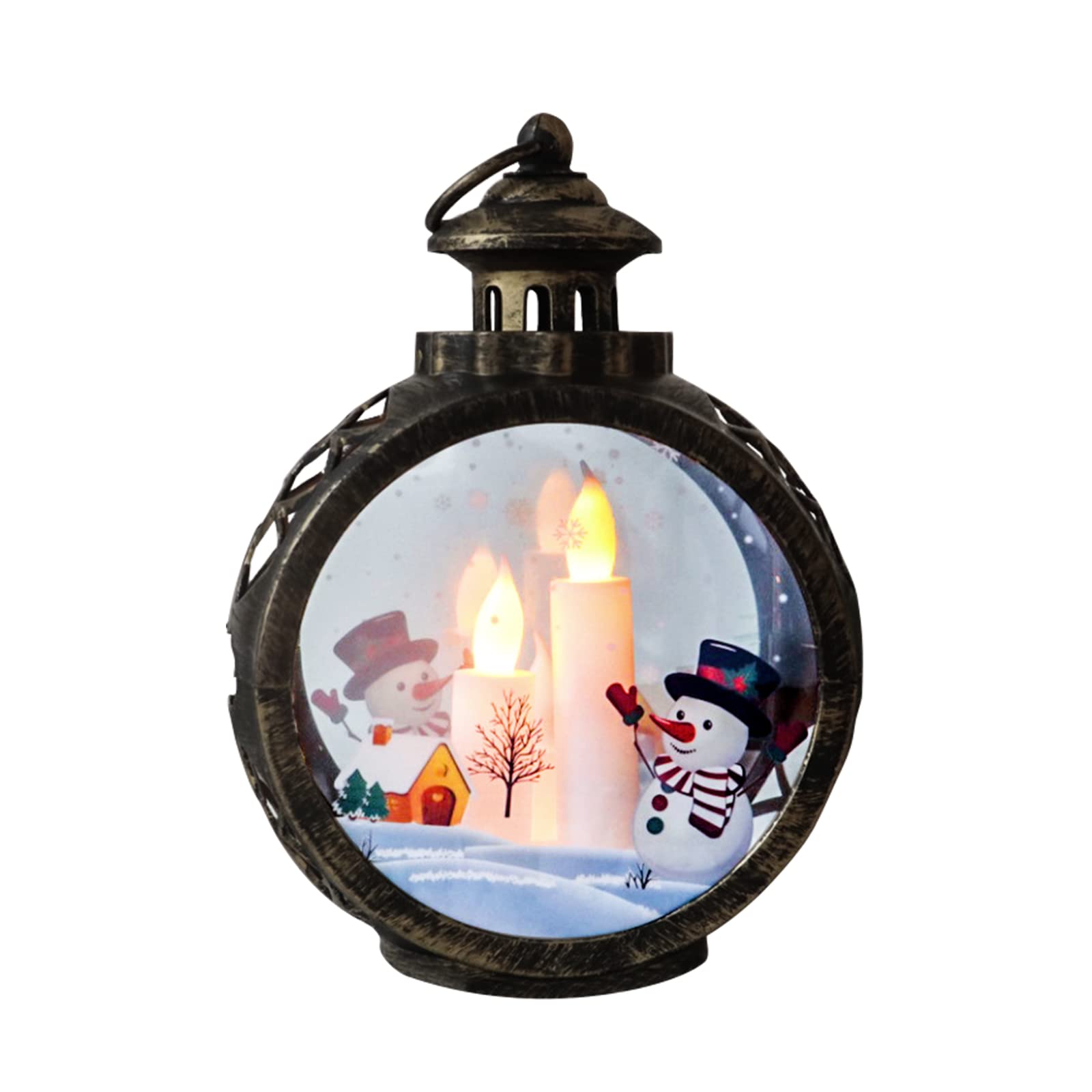 Vintage LED Candle Lantern - Battery Operated Decorative Metal Tabletop Lantern with Snowman Design for Christmas, Outdoor Patio, Garden, and Home Decor - Perfect for Holiday Lighting, Winter Weddings, and Cozy Ambiance